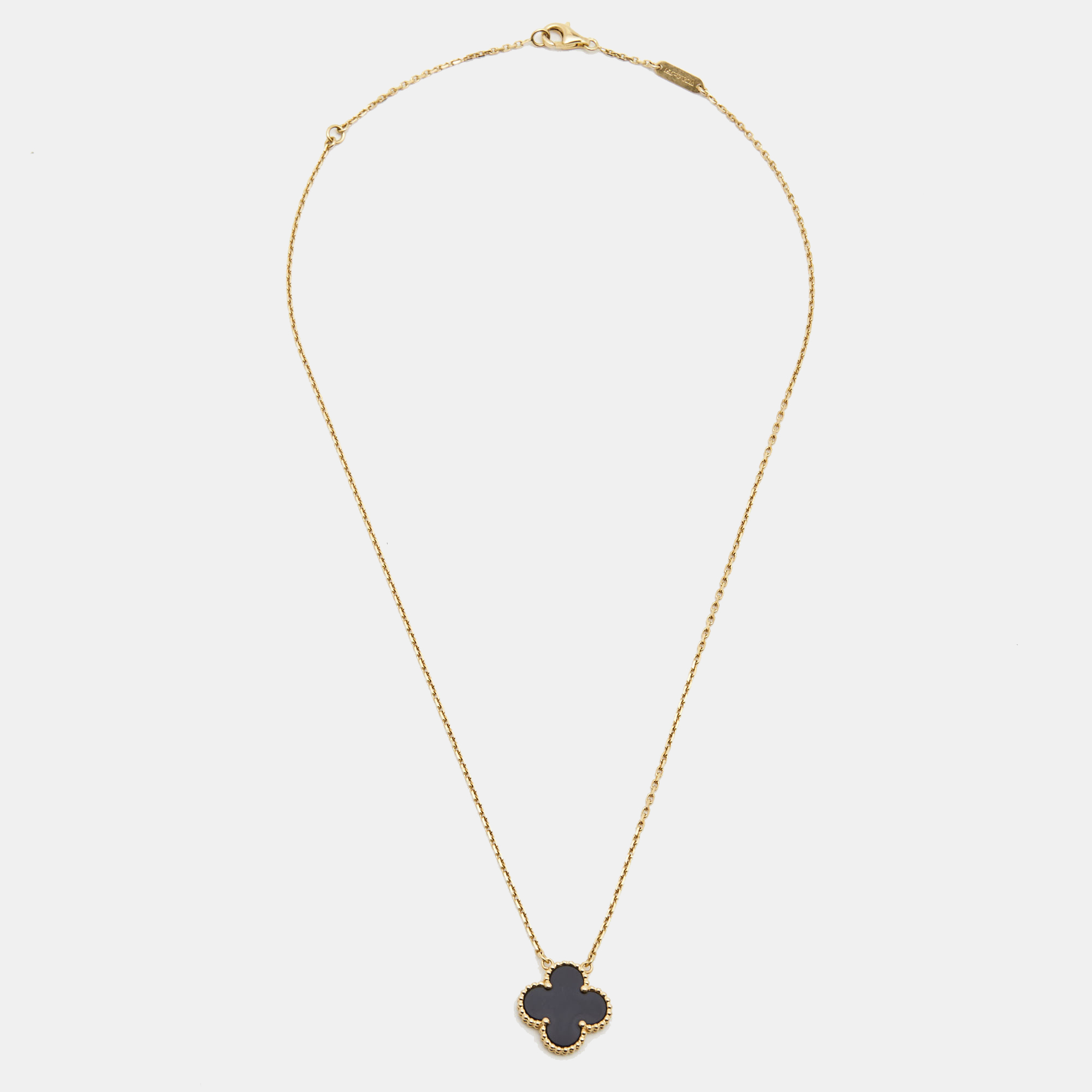 Pre Owned Van Cleef & Arpels Vintage Alhambra Onyx 18k Yellow Gold Necklace
