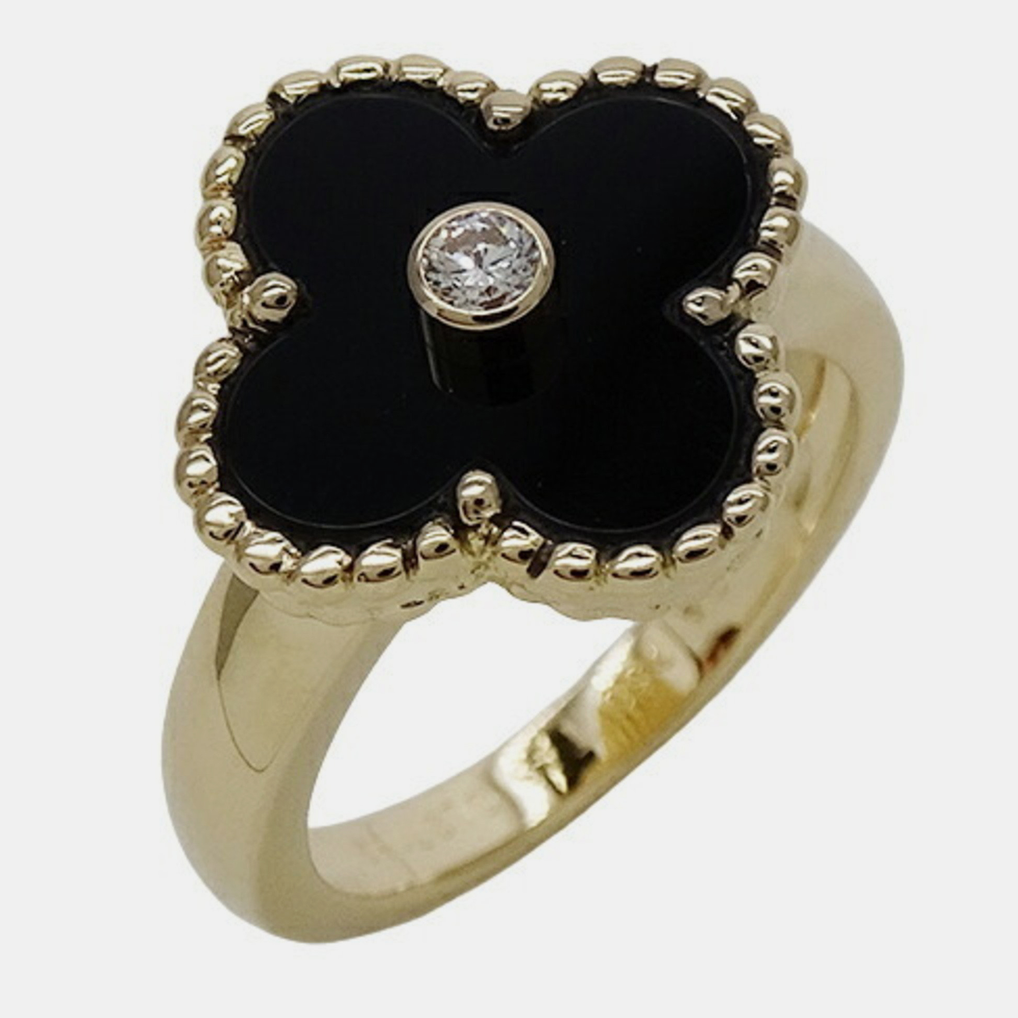 

Van Cleef & Arpels Vintage Alhambra 18K Yellow Gold Diamond and Onyx Ring EU 48