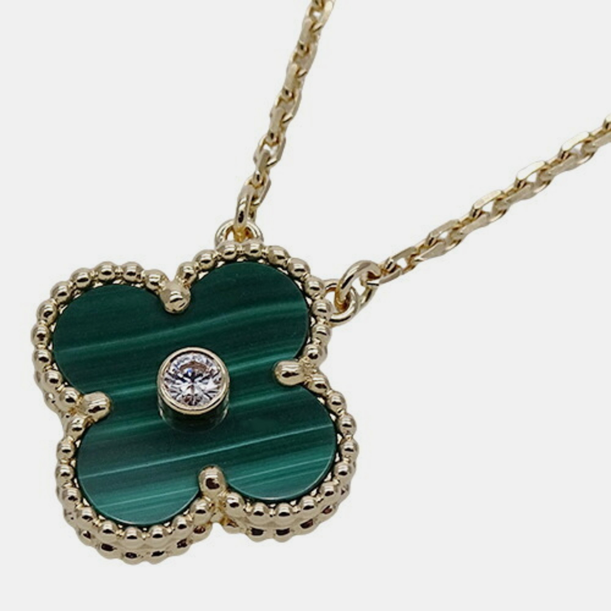 

Van Cleef & Arpels Vintage Alhambra Limited Edition 18K Yellow Gold Diamond and Malachite Necklace