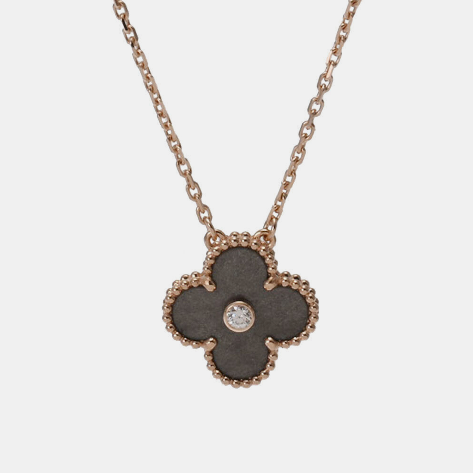 Pre-owned Van Cleef & Arpels Vintage Alhambra Limited Edition Silver Obsidian 18k Rose Gold Diamond Necklace