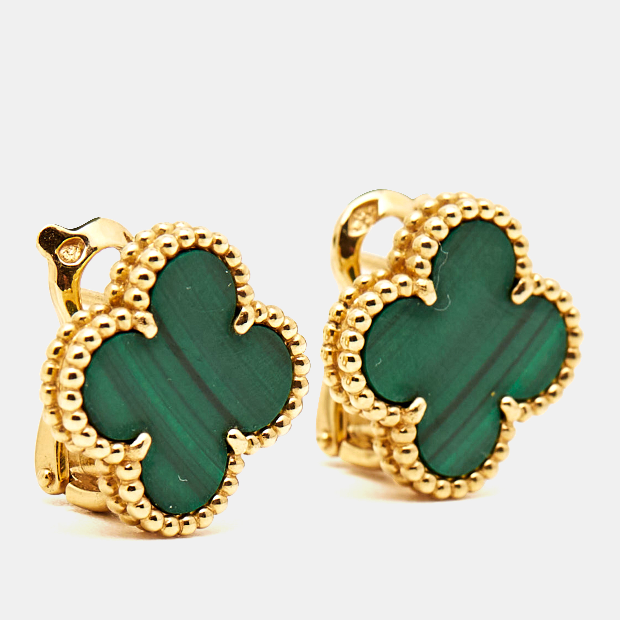 

Van Cleef & Arpels Vintage Alhambra Malachite 18k Yellow Gold Earrings