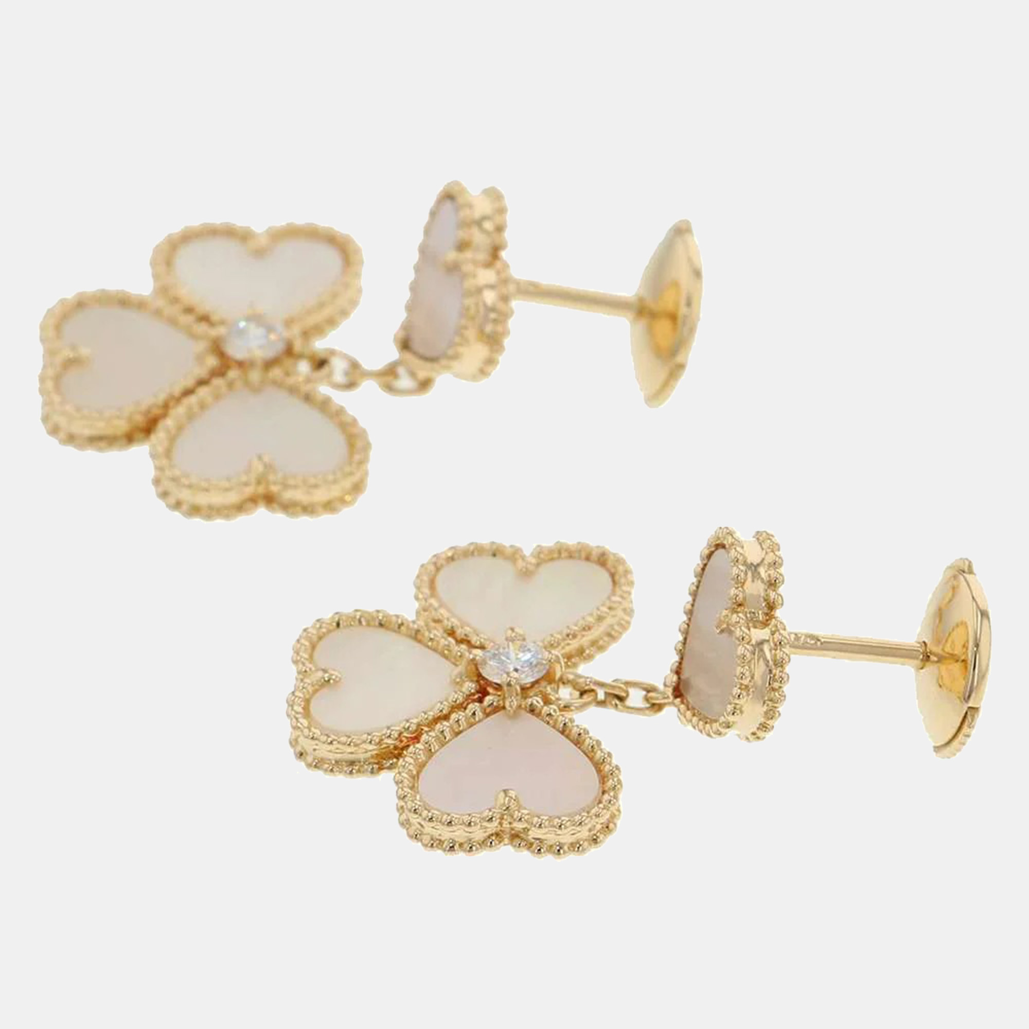 

Van Cleef & Arpels Mother of Pearl 18K Yellow Gold Sweet Alhambra Effeuillage Earrings
