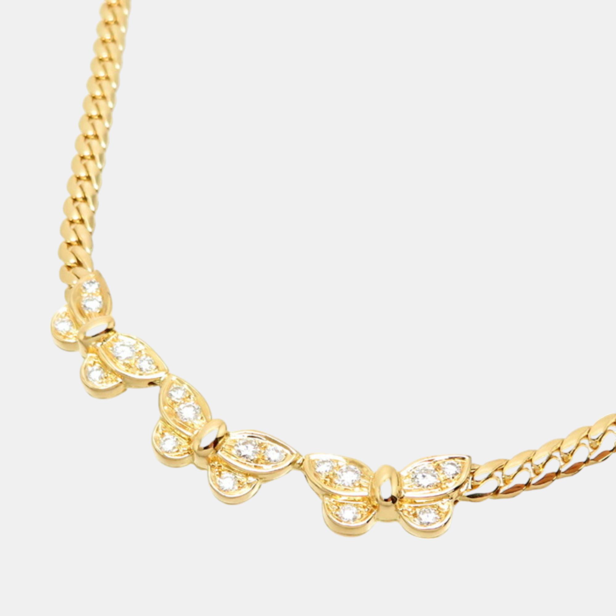 Pre-owned Van Cleef & Arpels Butterfly 18k Yellow Gold Diamond Necklace