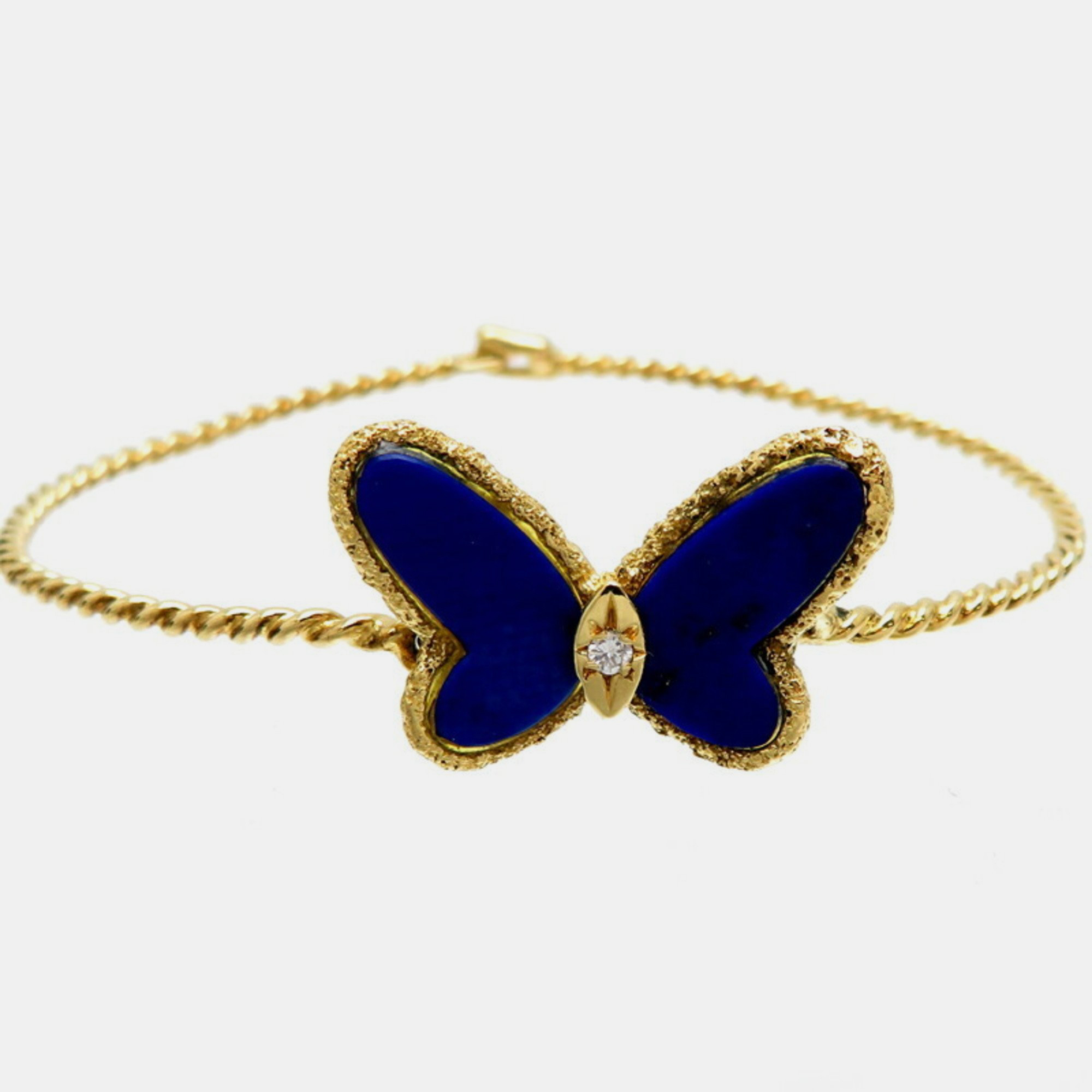 Pre-owned Van Cleef & Arpels Butterfly 18k Yellow Gold Diamond Lapis Lazuli Bracelet 17