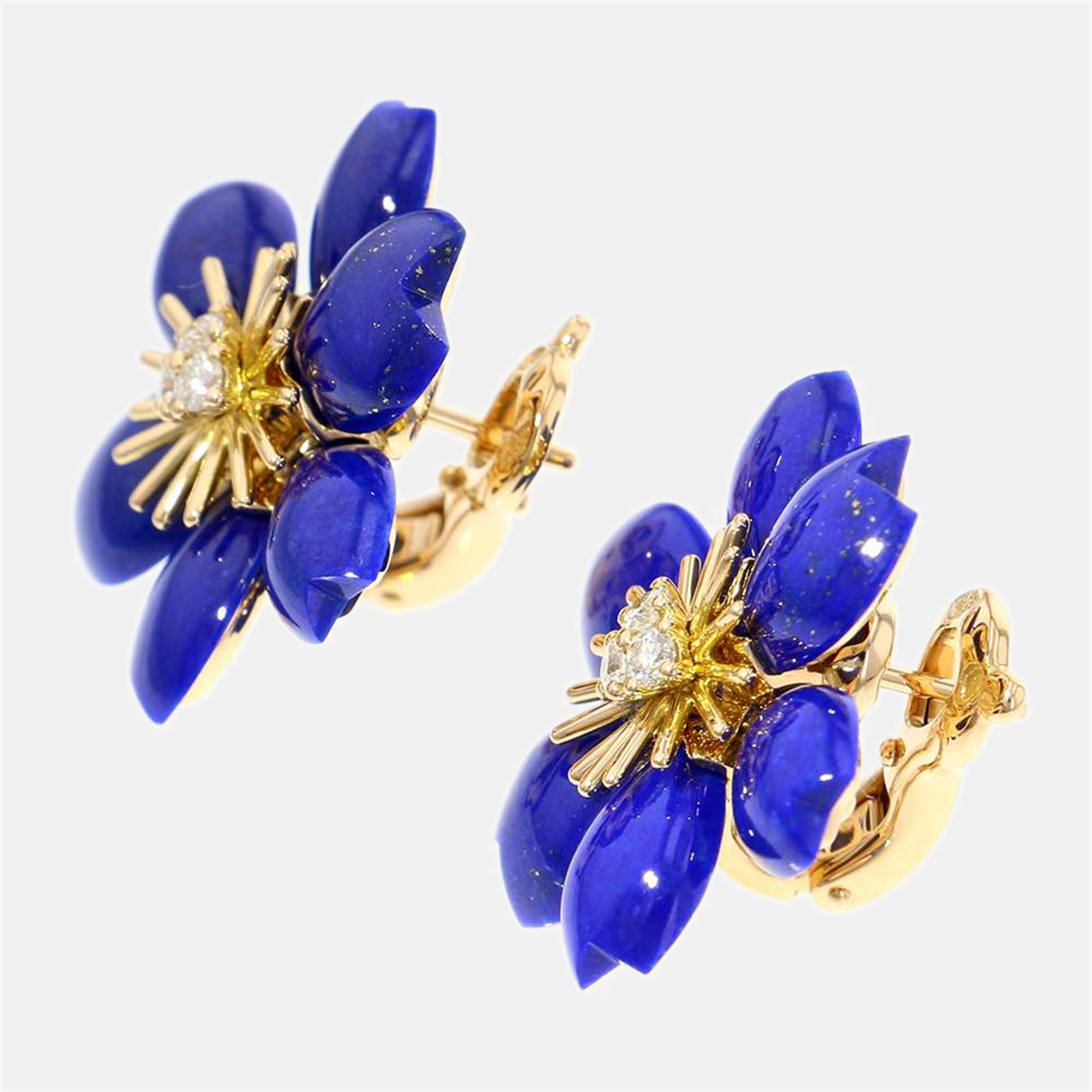 

Van Cleef & Arpels Rose De Noel 18K Yellow Gold Diamond Lapis Lazuli Earrings