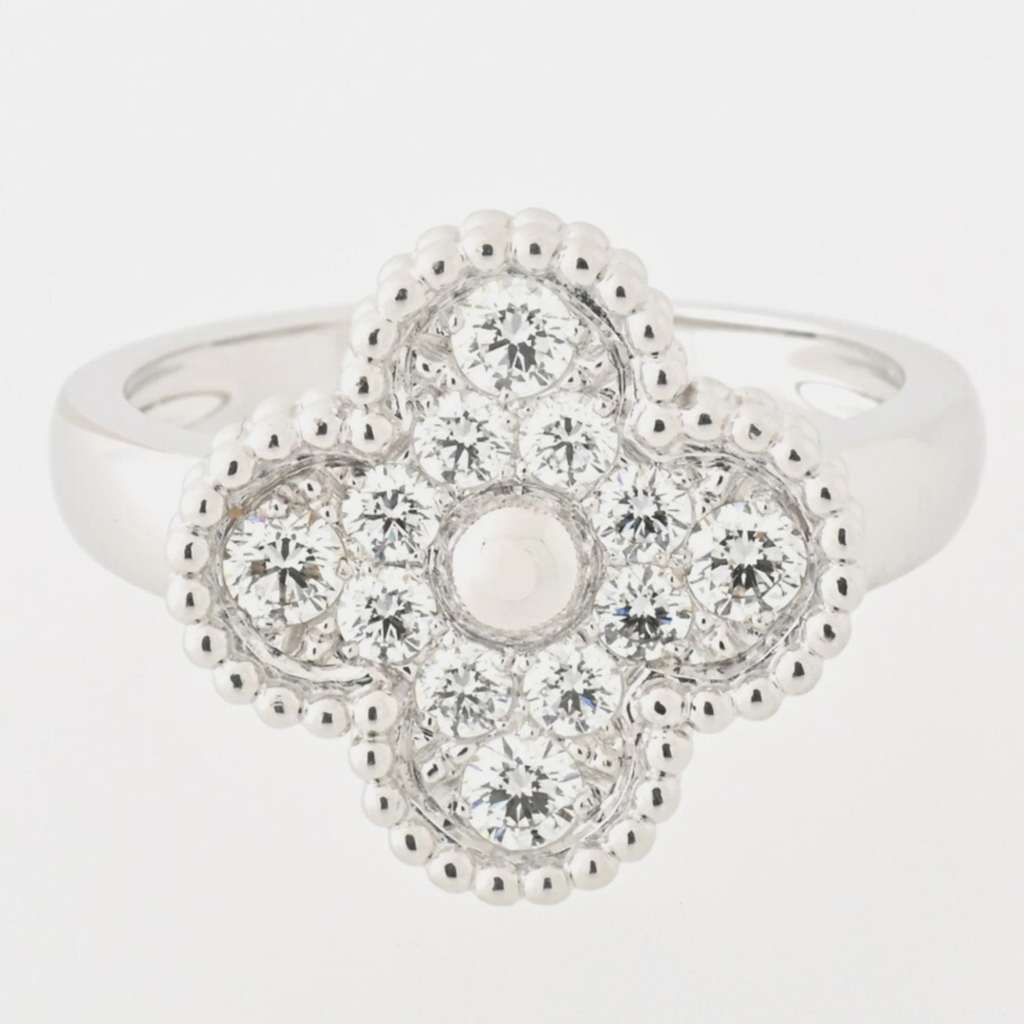 

Van Cleef & Arpels Vintage Alhambra 18K White Gold Diamond Ring EU 53