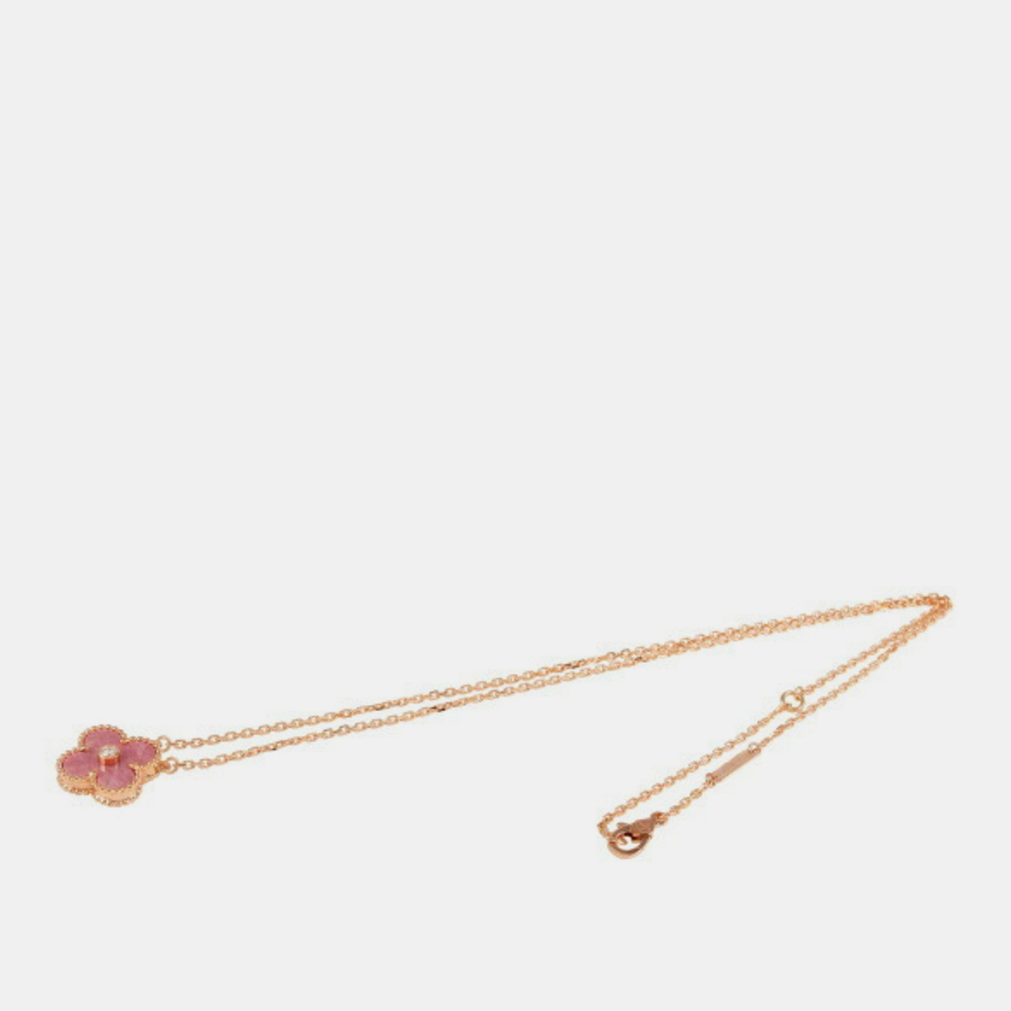 

Van Cleef & Arpels Vintage Alhambra Limited Edition 18K Rose Gold Diamond Rhodonite Necklace