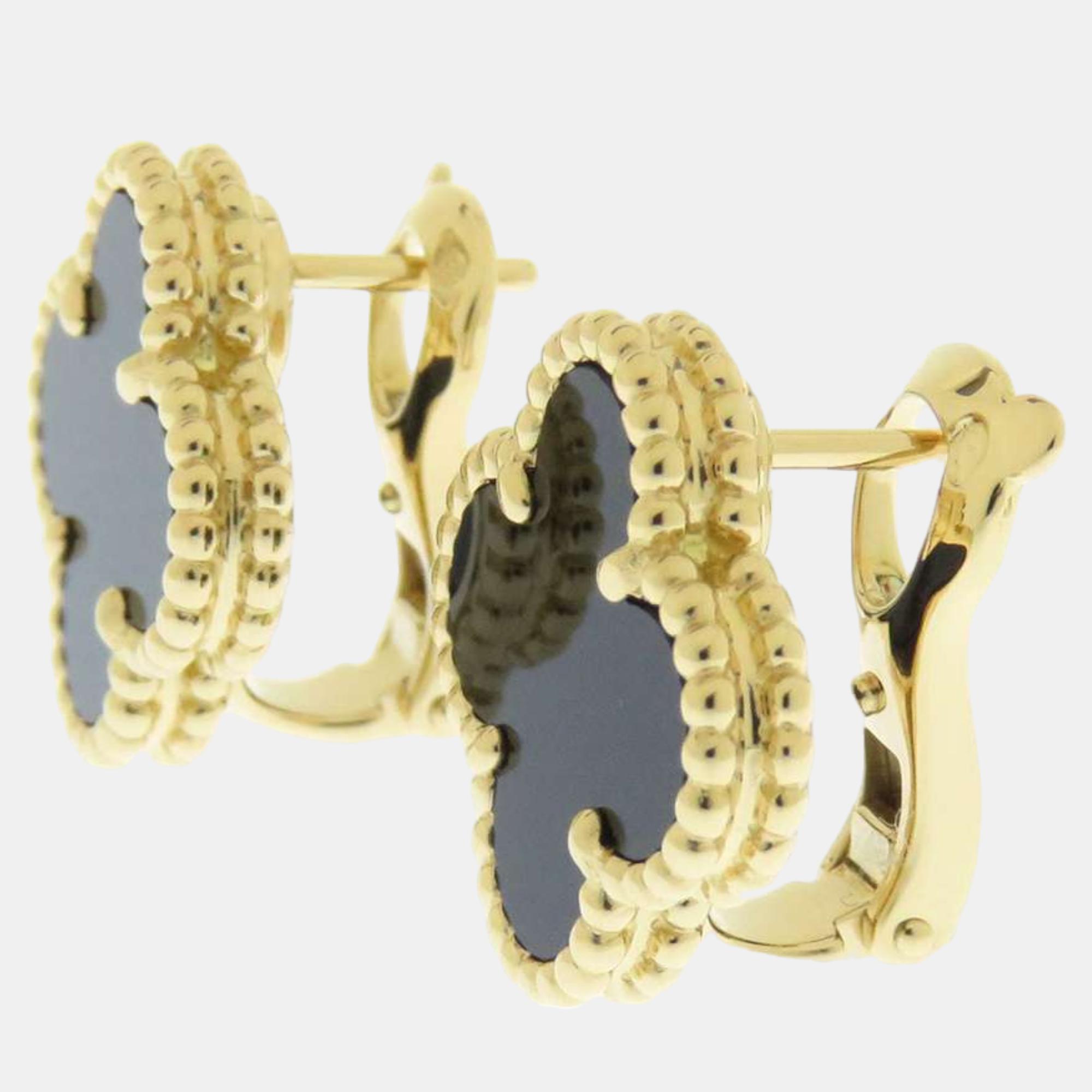 

Van Cleef & Arpels 18K Yellow Gold and Onyx Vintage Alhambra Earrings