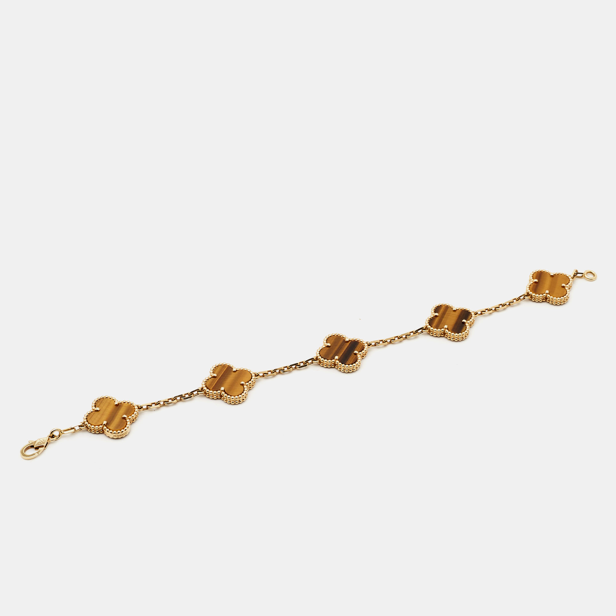 

Van Cleef & Arpels Vintage Alhambra Tiger's Eye 18k Yellow Gold 5 Motif Bracelet