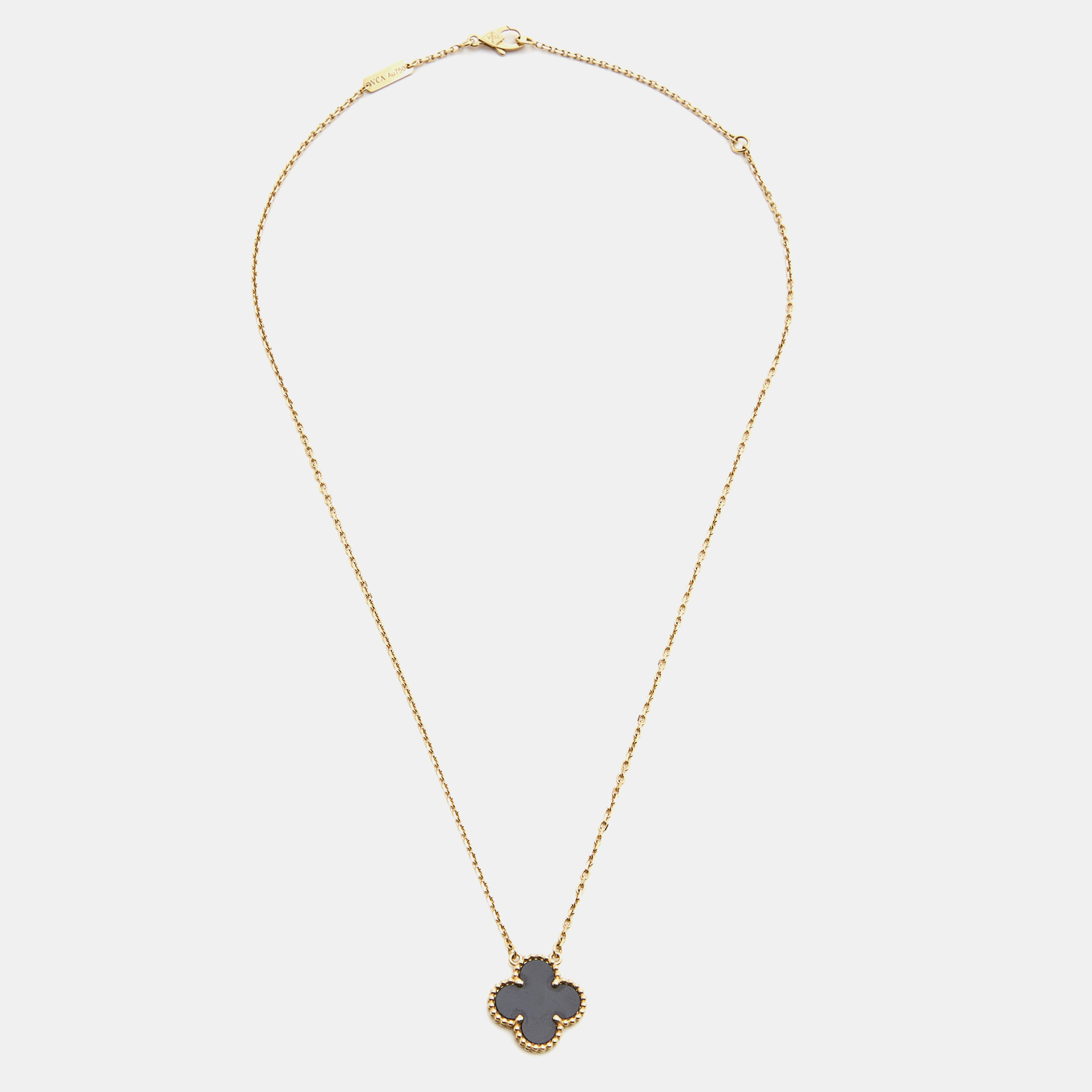 

Van Cleef & Arpels Vintage Alhambra Onyx 18k Yellow Gold Necklace