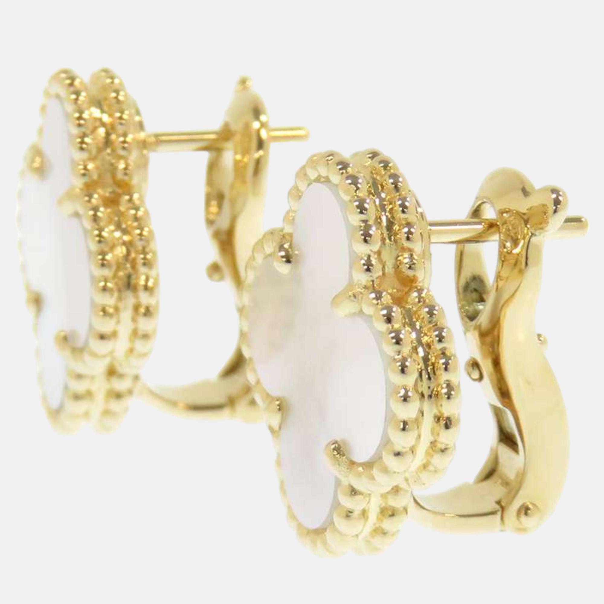 

Van Cleef & Arpels 18K Yellow Gold, Mother of Pearl Vintage Alhambra Earrings