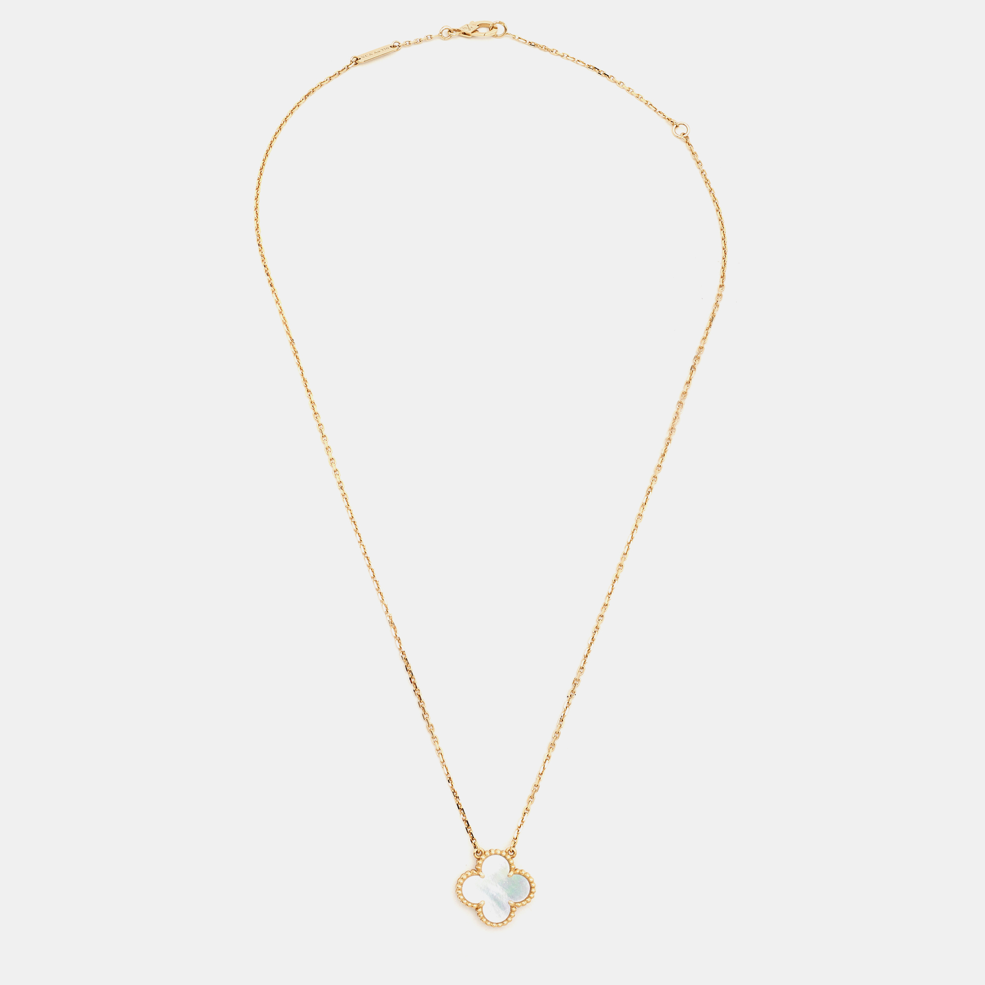 

Van Cleef & Arpels Vintage Alhambra Mother of Pearl 18k Yellow Gold Pendant Necklace