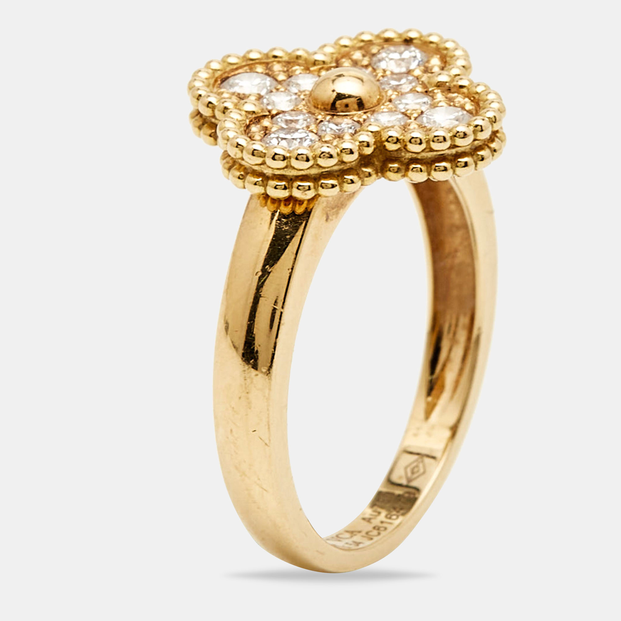 

Van Cleef & Arpels Vintage Alhambra Diamond 18k Yellow Gold Ring Size