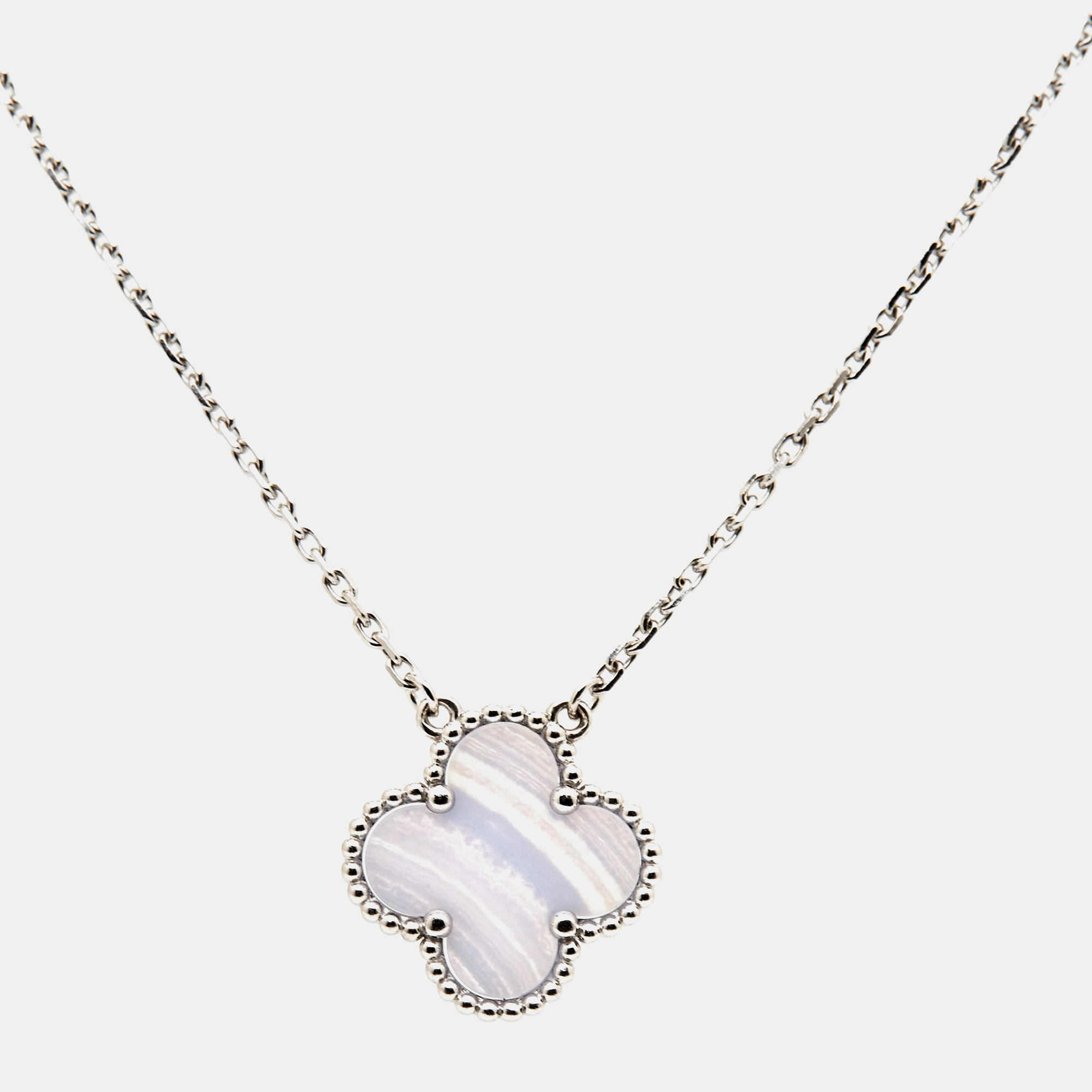 Pre-owned Van Cleef & Arpels Vintage Alhambra Chalcedony 18k White Gold Pendant Necklace