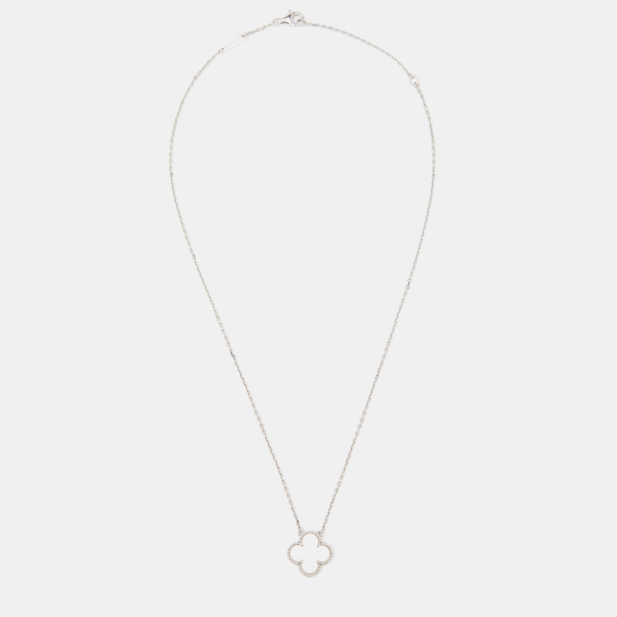 

Van Cleef & Arpels Vintage Alhambra Mother of Pearl 18k White Gold Pendant Necklace