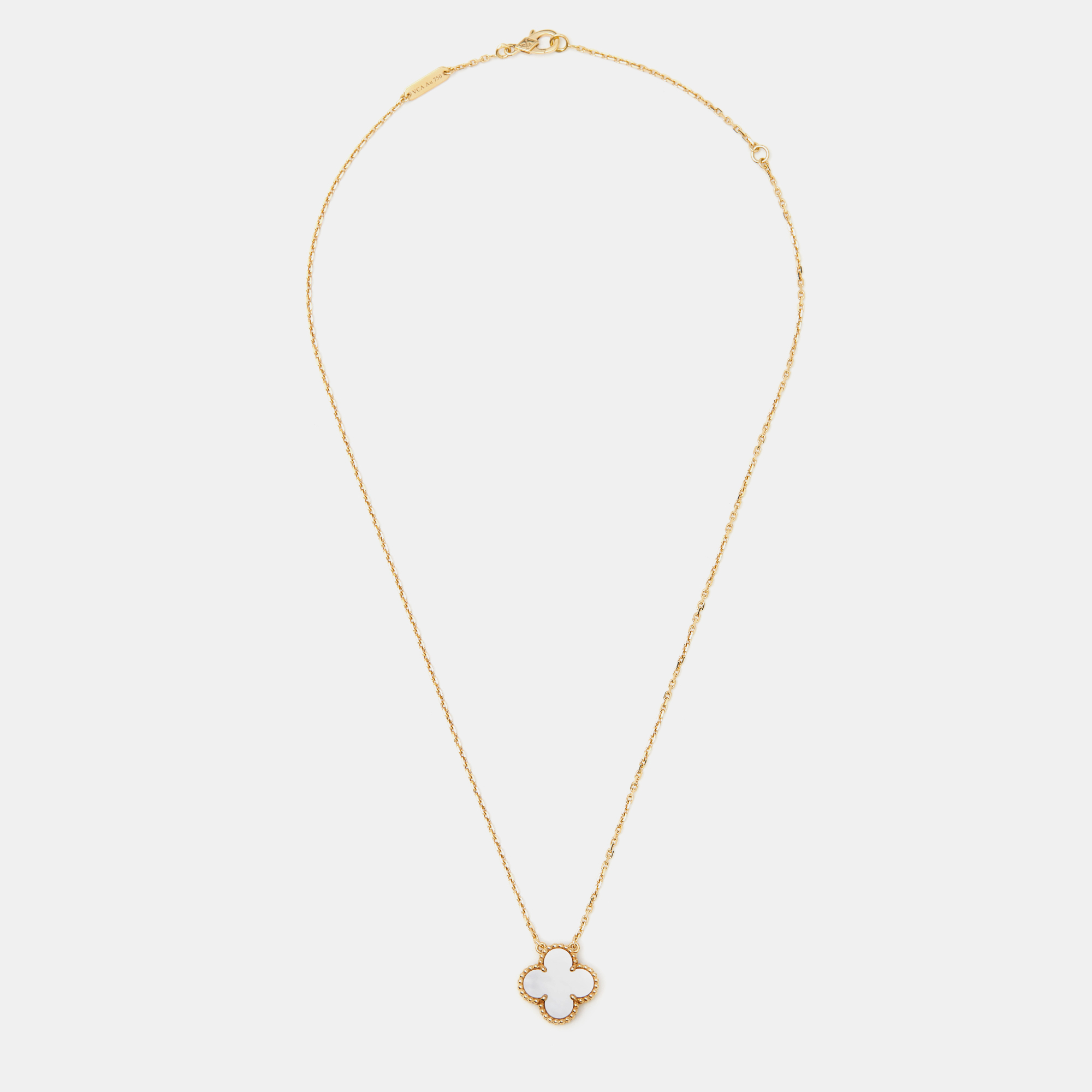 

Van Cleef & Arpels Vintage Alhambra Mother of Pearl 18k Yellow Gold Pendant Necklace