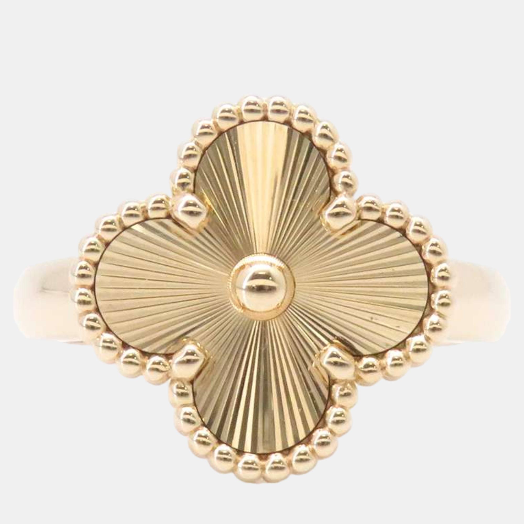 

Van Cleef & Arpels 18K Yellow Gold Vintage Alhambra Guilloch Ring EU 52