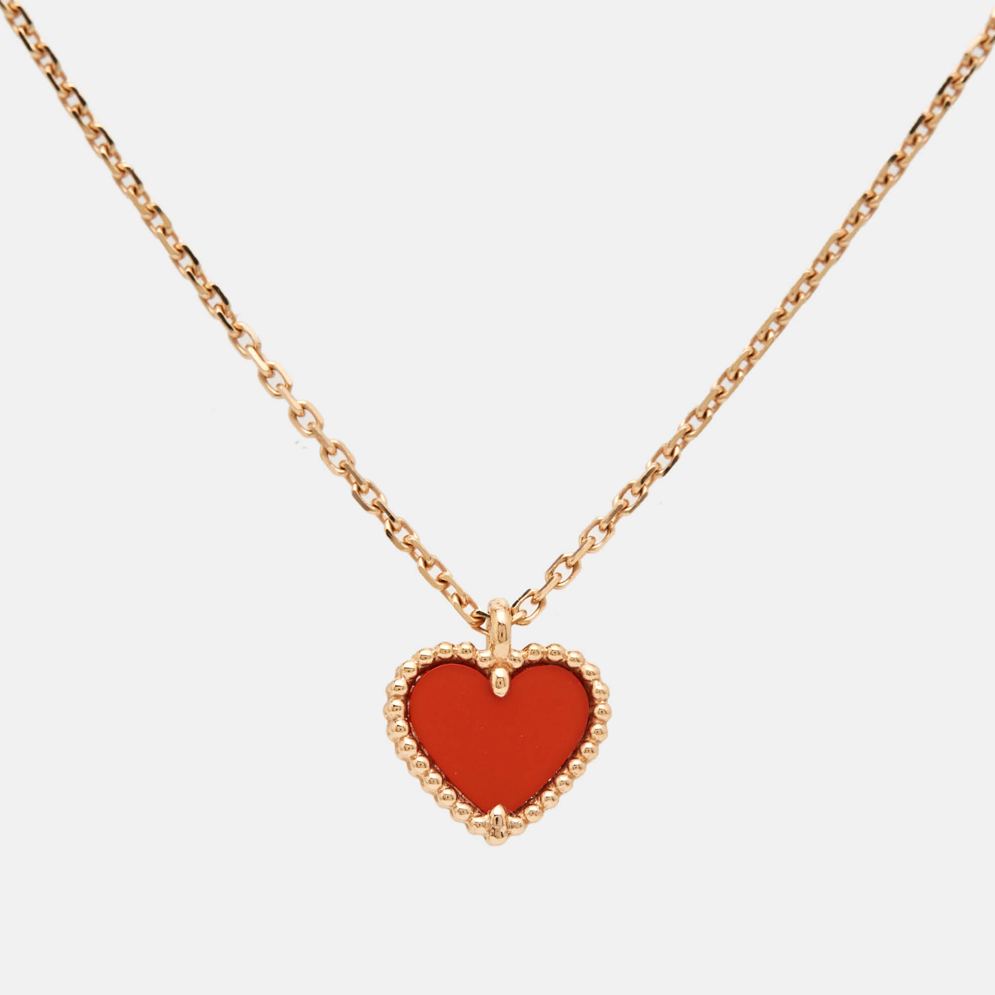 Pre-owned Van Cleef & Arpels Sweet Alhambra Carnelian 18k Rose Gold Heart Pendant Necklace