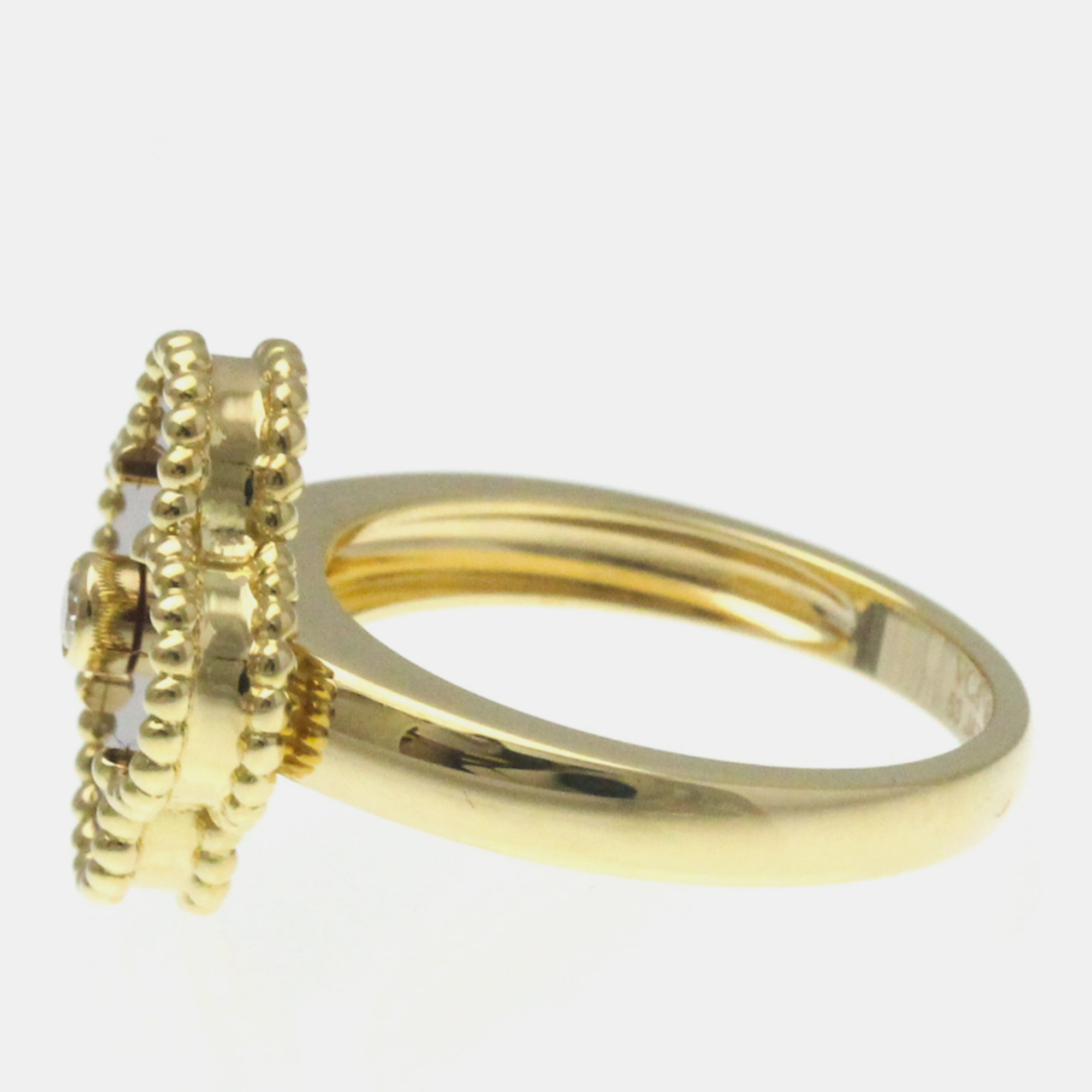 Van Cleef & Arpels 18K Yellow Gold, Diamond and Carnelian Vintage Alhambra Ring EU 53 