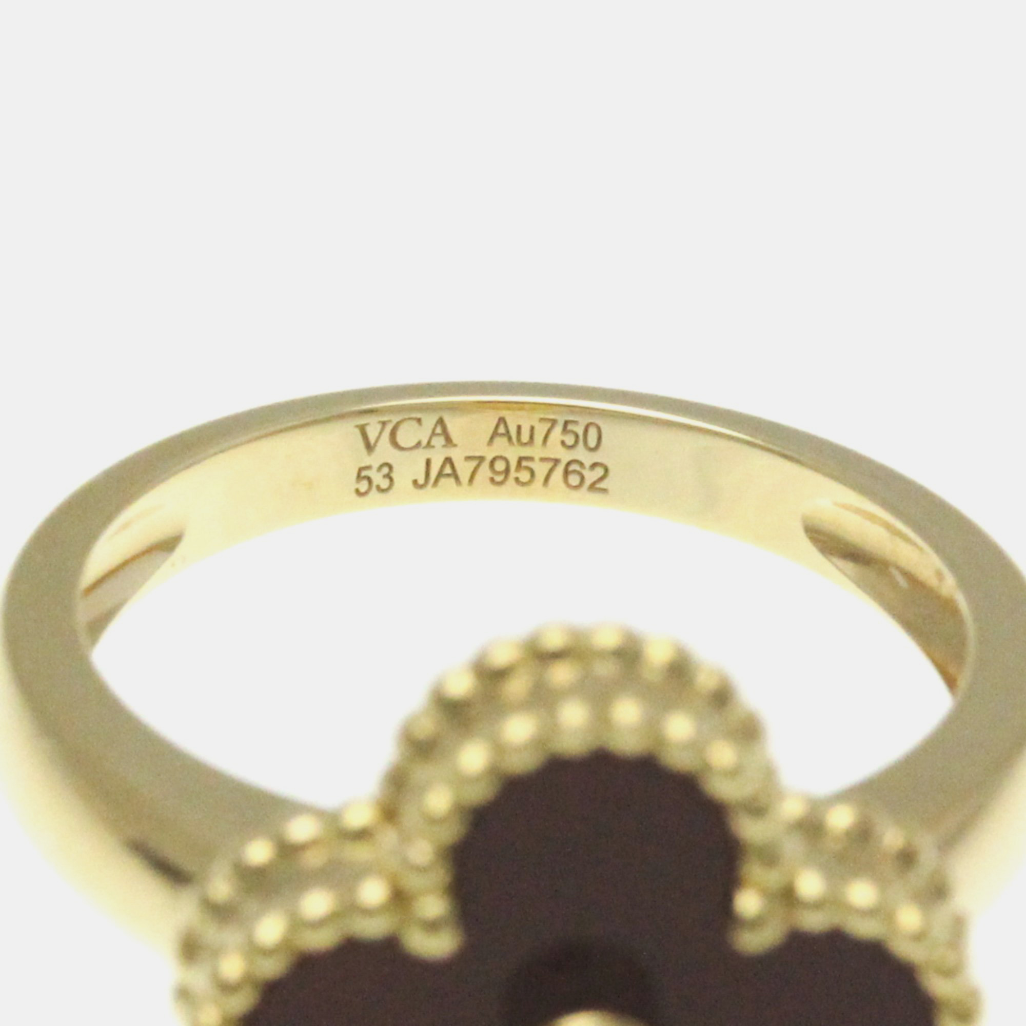 Van Cleef & Arpels 18K Yellow Gold, Diamond and Carnelian Vintage Alhambra Ring EU 53 