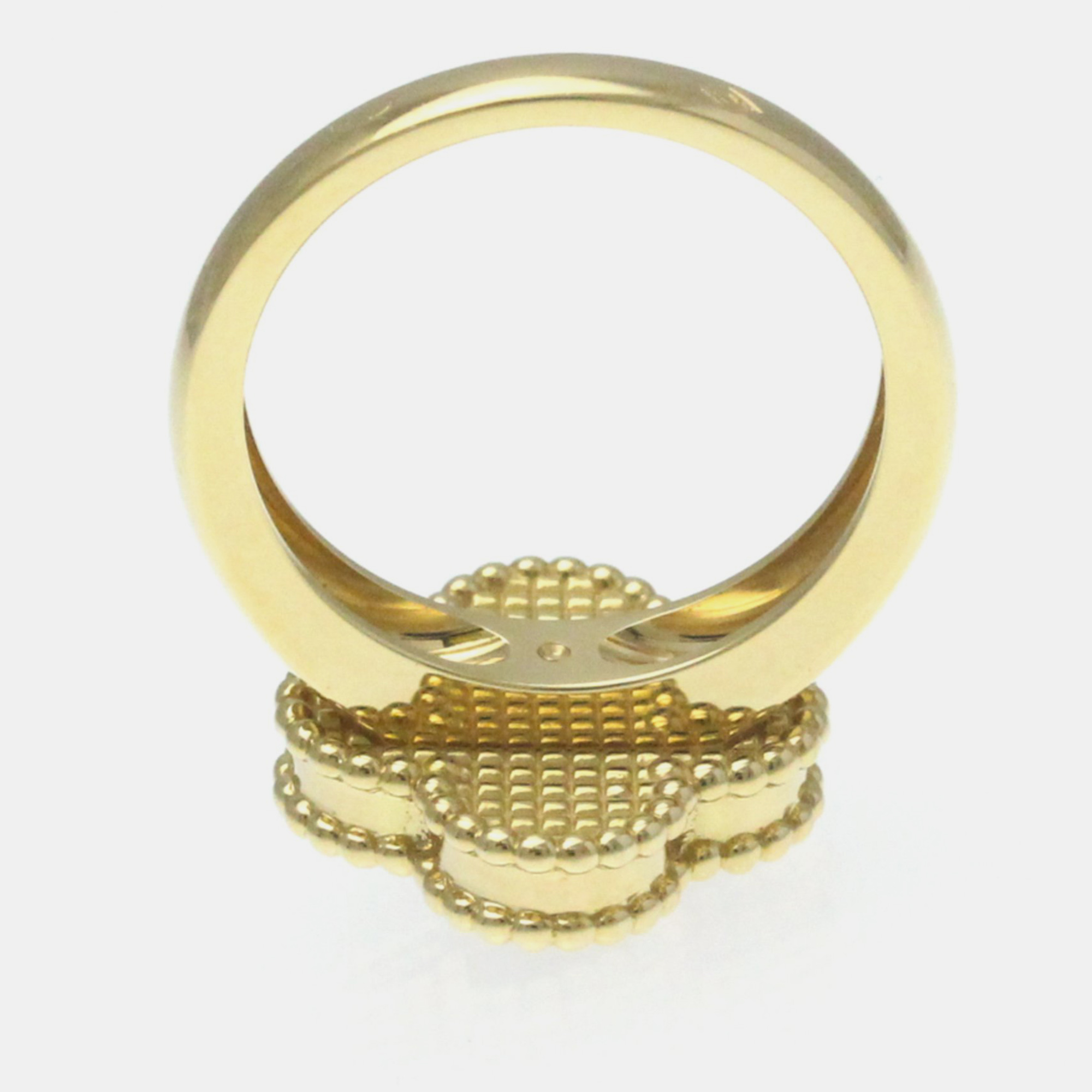 Van Cleef & Arpels 18K Yellow Gold, Diamond and Carnelian Vintage Alhambra Ring EU 53 