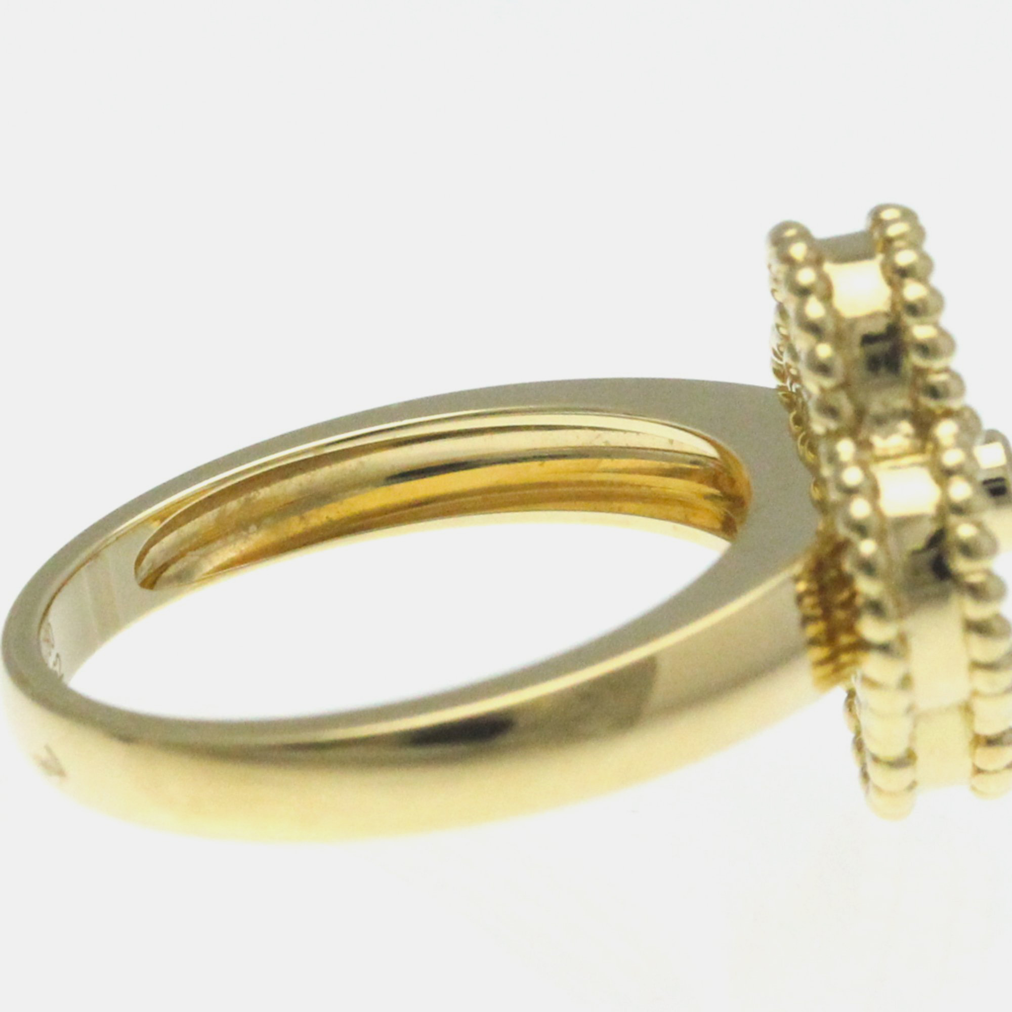 Van Cleef & Arpels 18K Yellow Gold, Diamond and Carnelian Vintage Alhambra Ring EU 53 