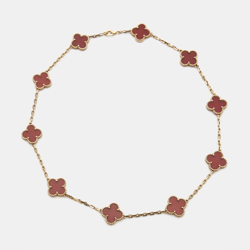 

Van Cleef & Arpels Vintage Alhambra Carnelian 18k Yellow Gold 10 Motif Station Necklace