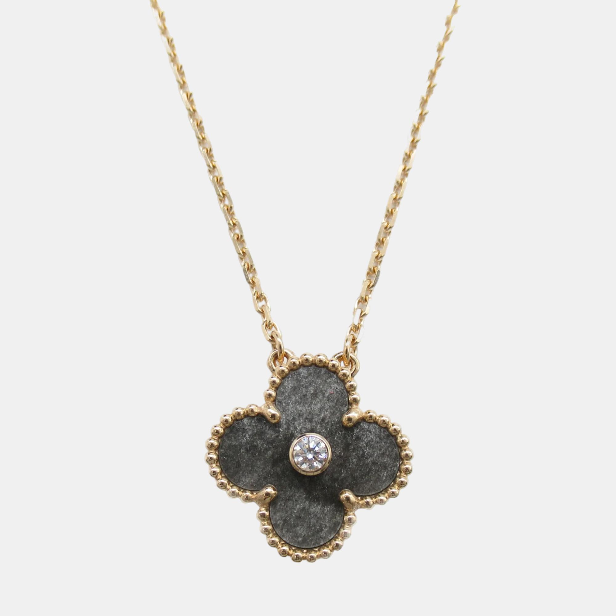 Pre-owned Van Cleef & Arpels 18k Rose Gold And Diamond Vintage Alhambra Pendant Necklace