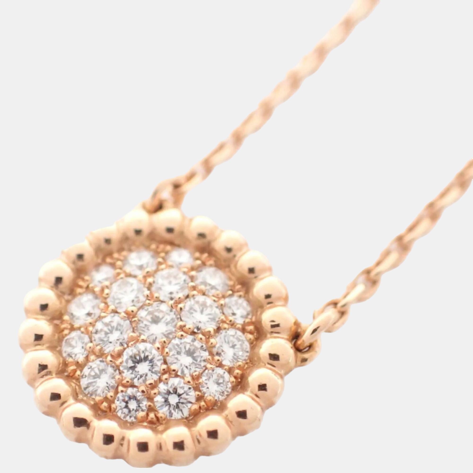 Pre-owned Van Cleef & Arpels 18k Yellow Gold And Diamond Perlée Pendant Necklace