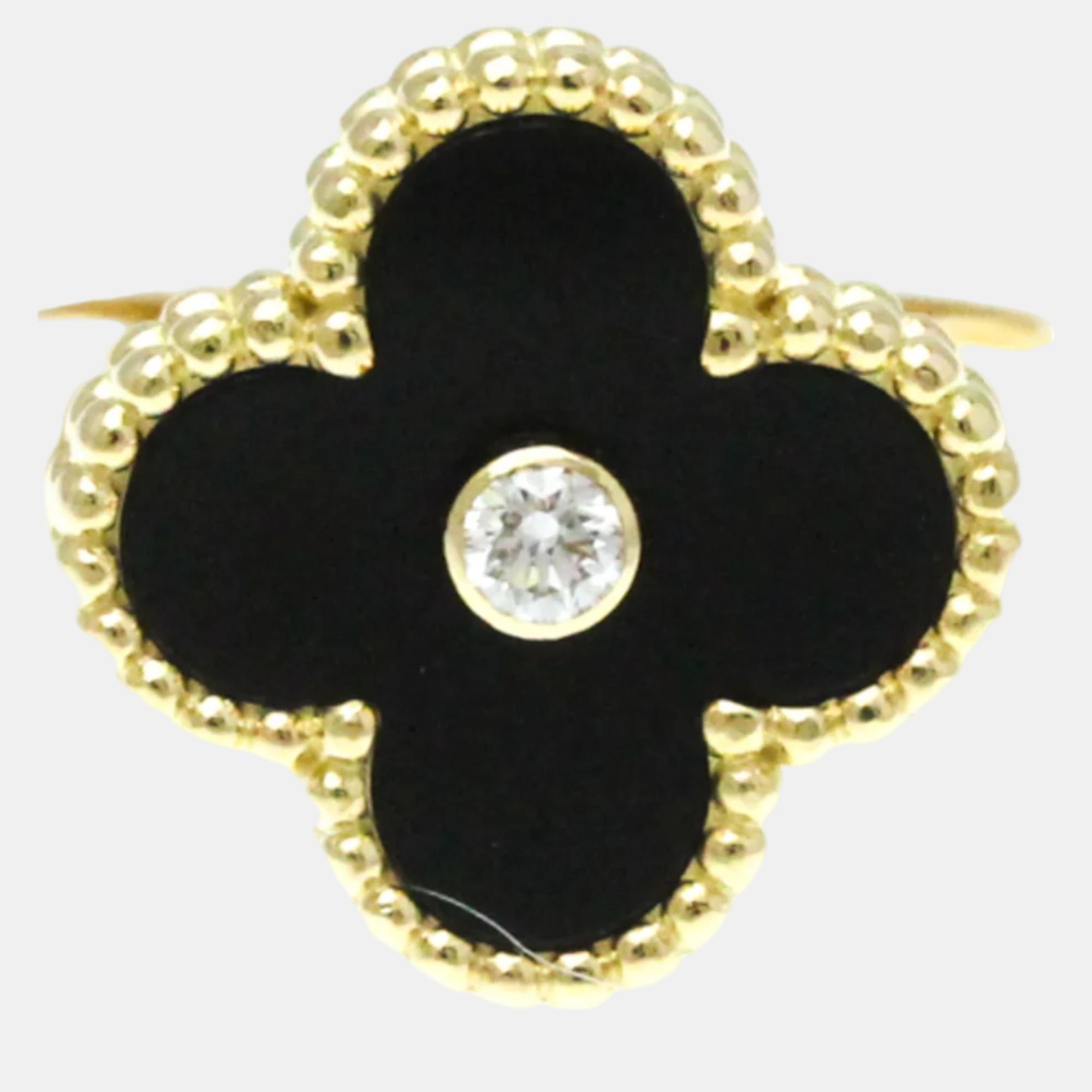 

Van Cleef & Arpels 18K Yellow Gold and Diamond Vintage Alhambra Ring EU 53