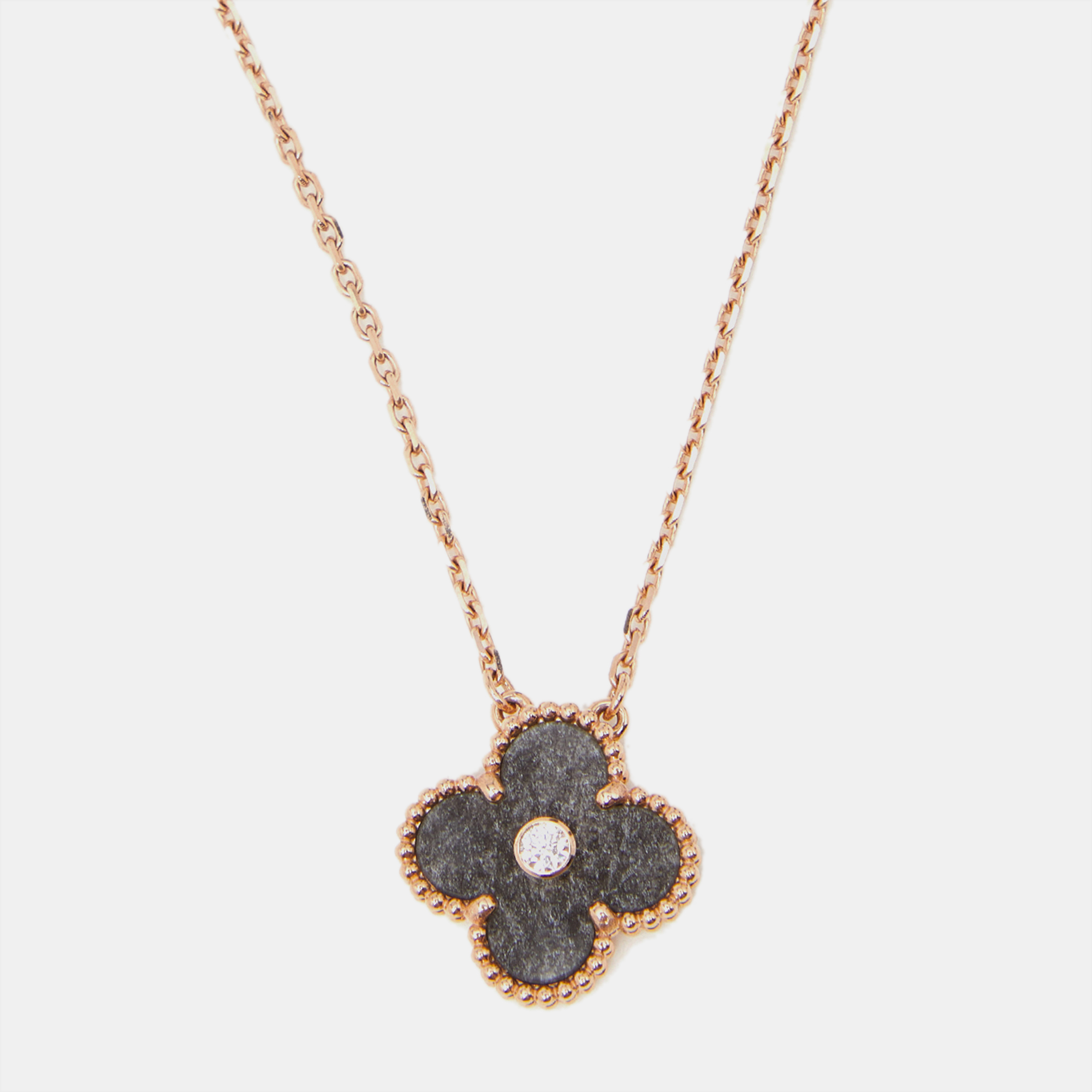 

Van Cleef & Arpels Vintage Alhambra 2023 Holiday Limited Obsidian Diamond 18k Rose Gold Necklace