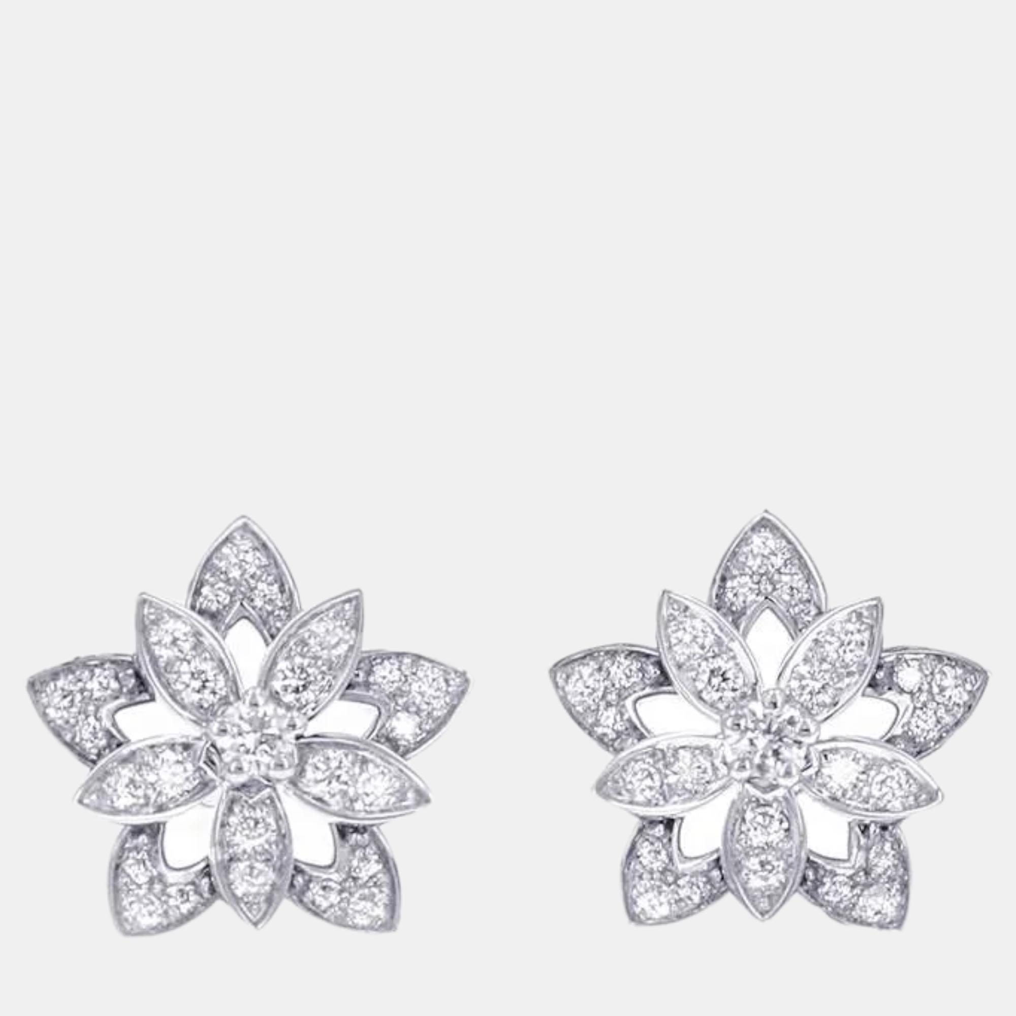 

Van Cleef & Arpels 18K White Gold Lotus Openwork Earrings