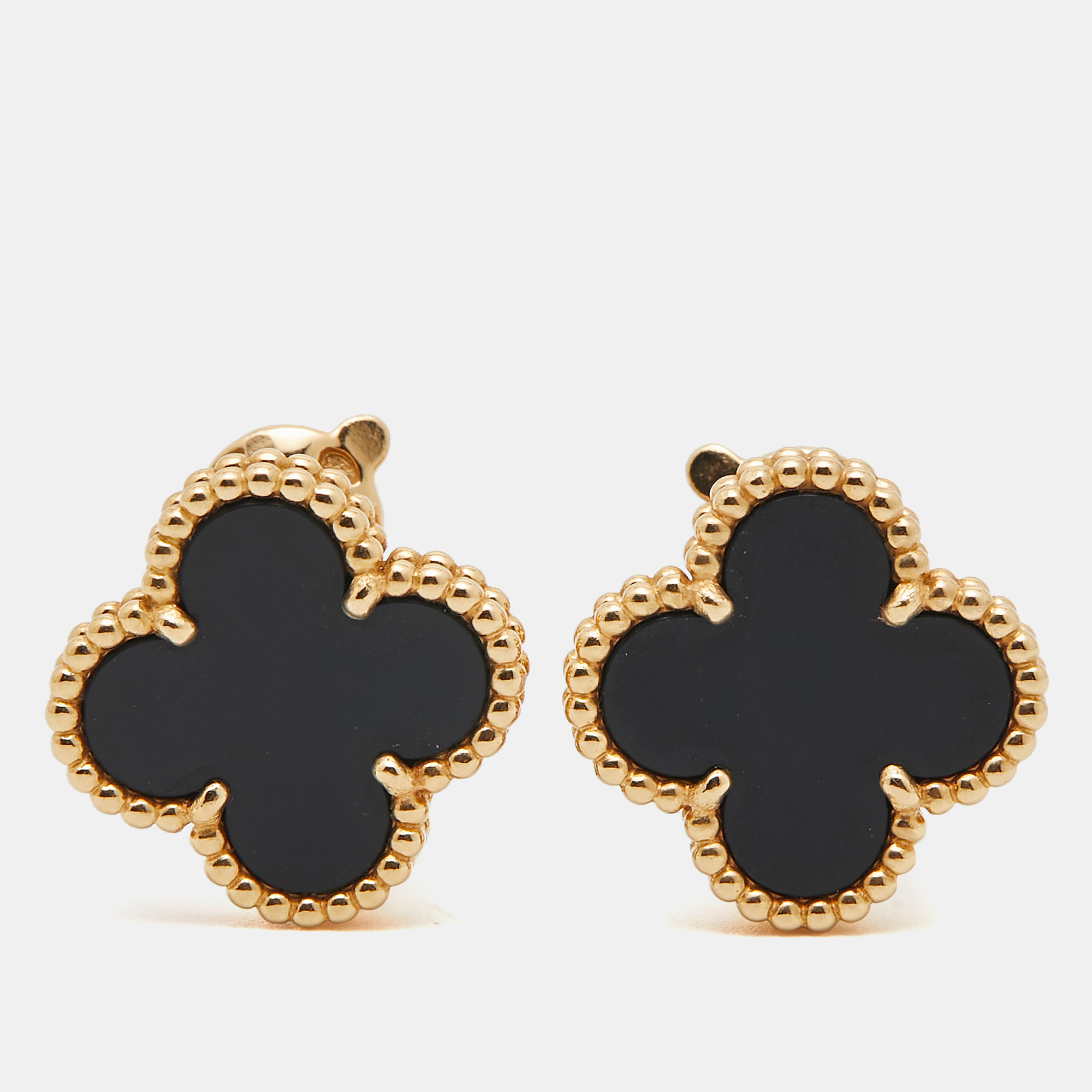 

Van Cleef & Arpels Vintage Alhambra Onyx 18k Yellow Gold Earrings