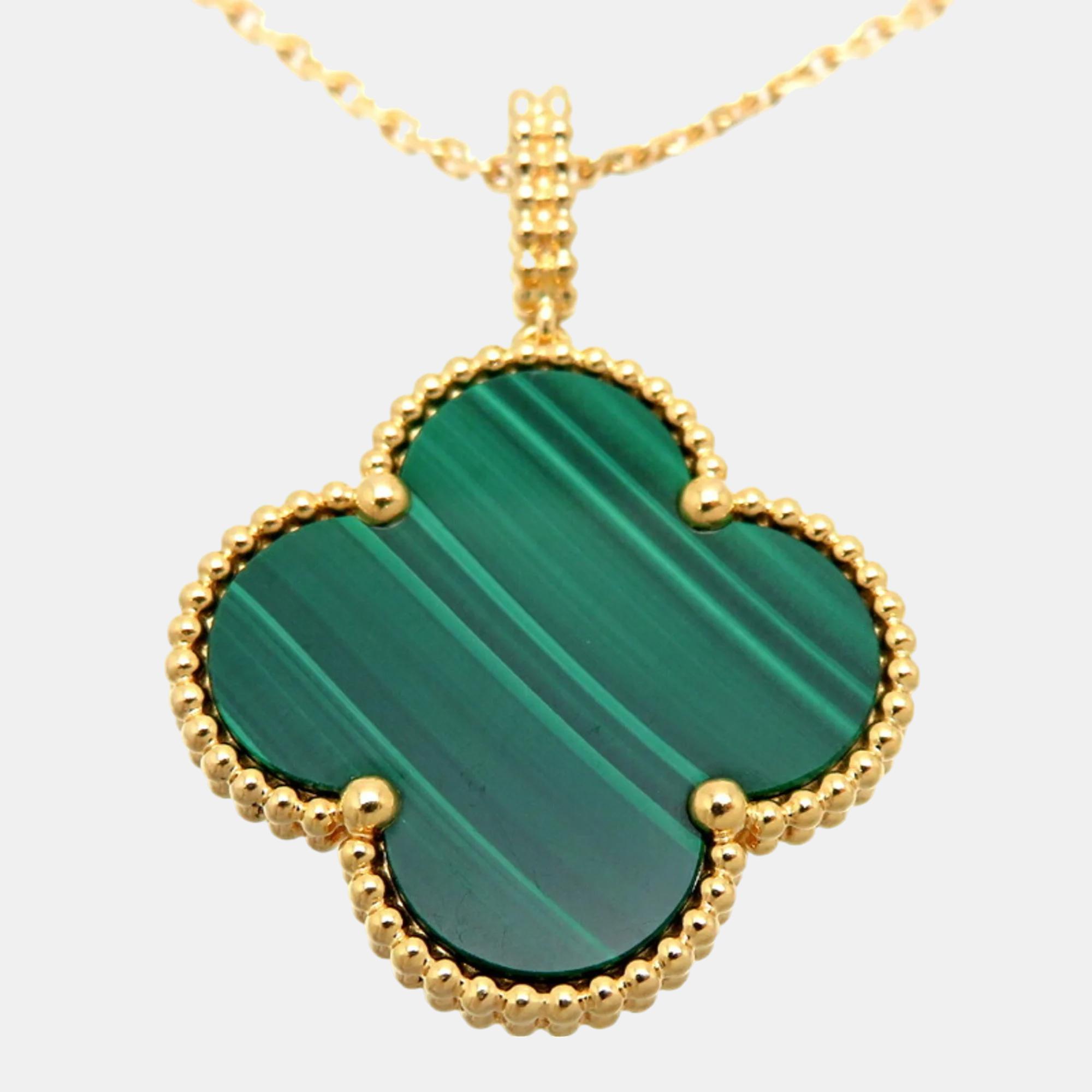 Pre-owned Van Cleef & Arpels 18k Yellow Gold And Malachite Magic Alhambra Pendant Necklace