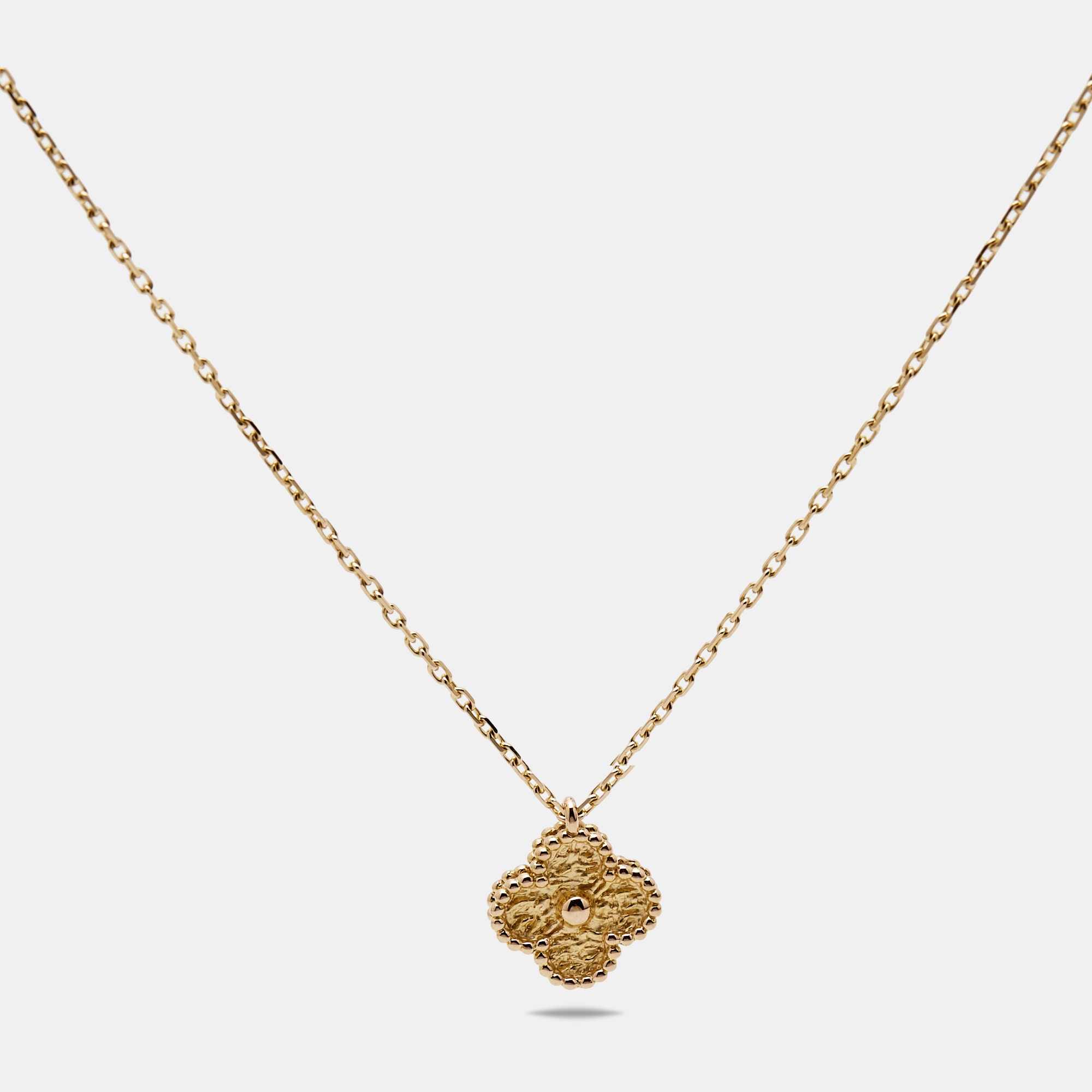 

Van Cleef & Arpels Sweet Alhambra Textured 18K Rose Gold Pendant Necklace