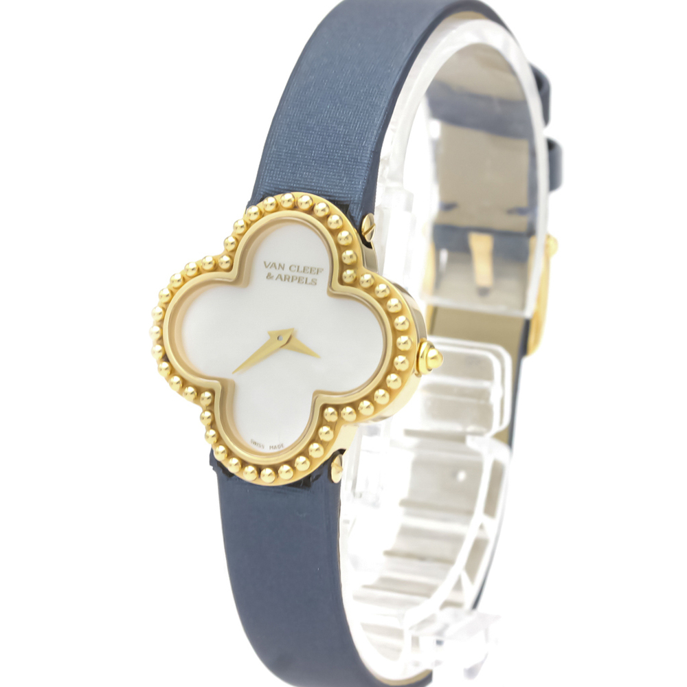 

Van Cleef & Arpels MOP 18K Yellow Gold Alhambra Quartz Women's Wristwatch 25 MM, White