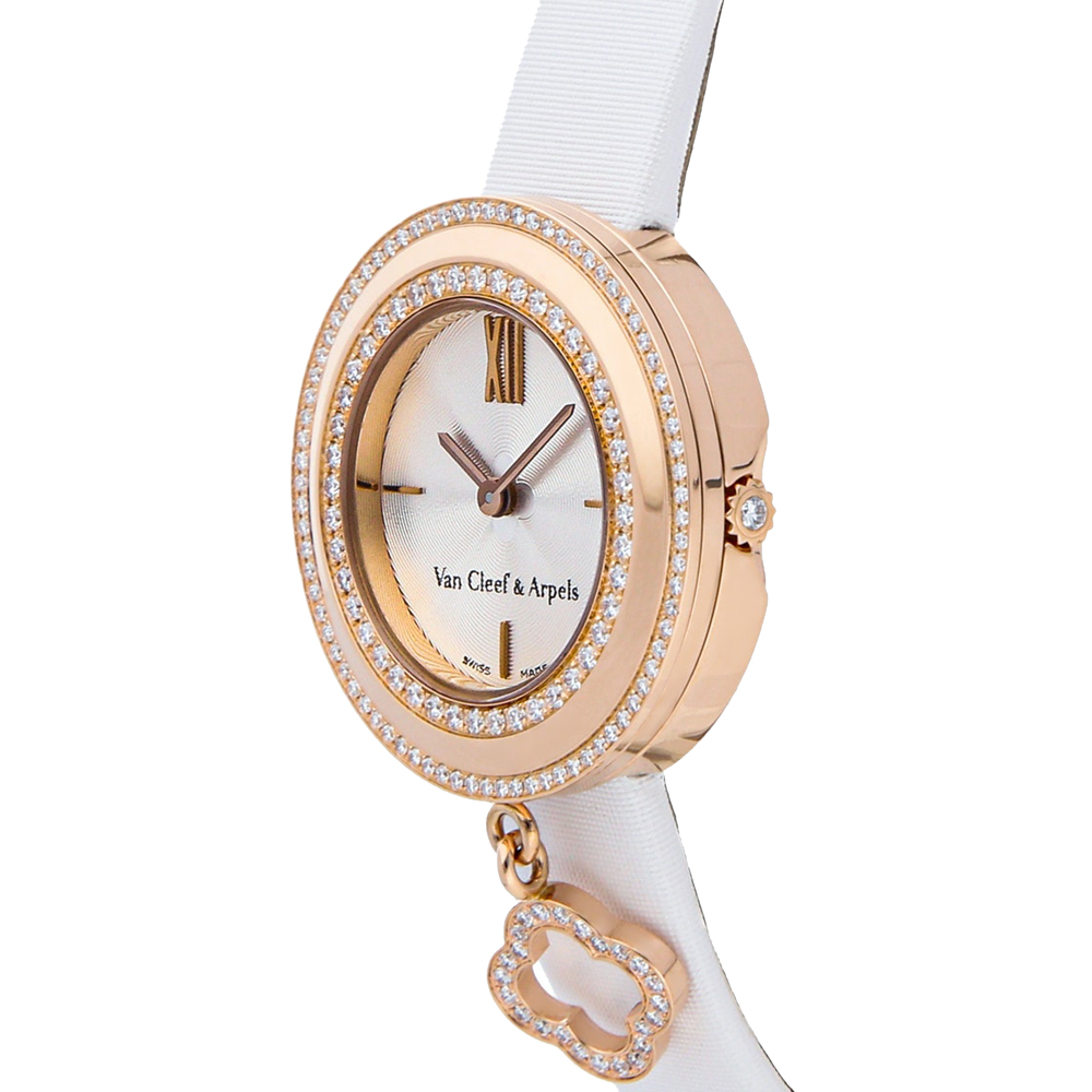 

Van Cleef & Arpels MOP Diamonds 18K Rose Gold Charms VCARO29800 Women's Wristwatch 25 MM, Silver