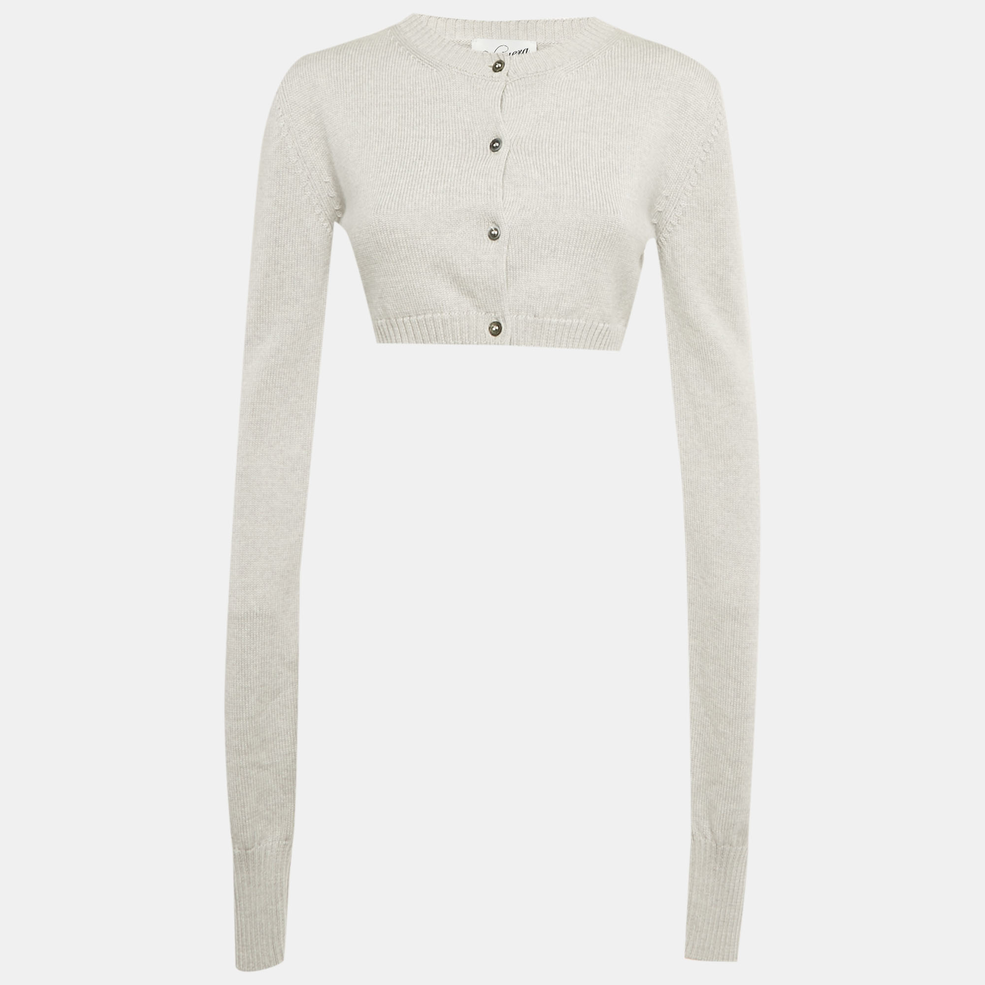 Pre-owned Vaquera Grey Sequin Detail Wool Crop Cardigan S In Gray