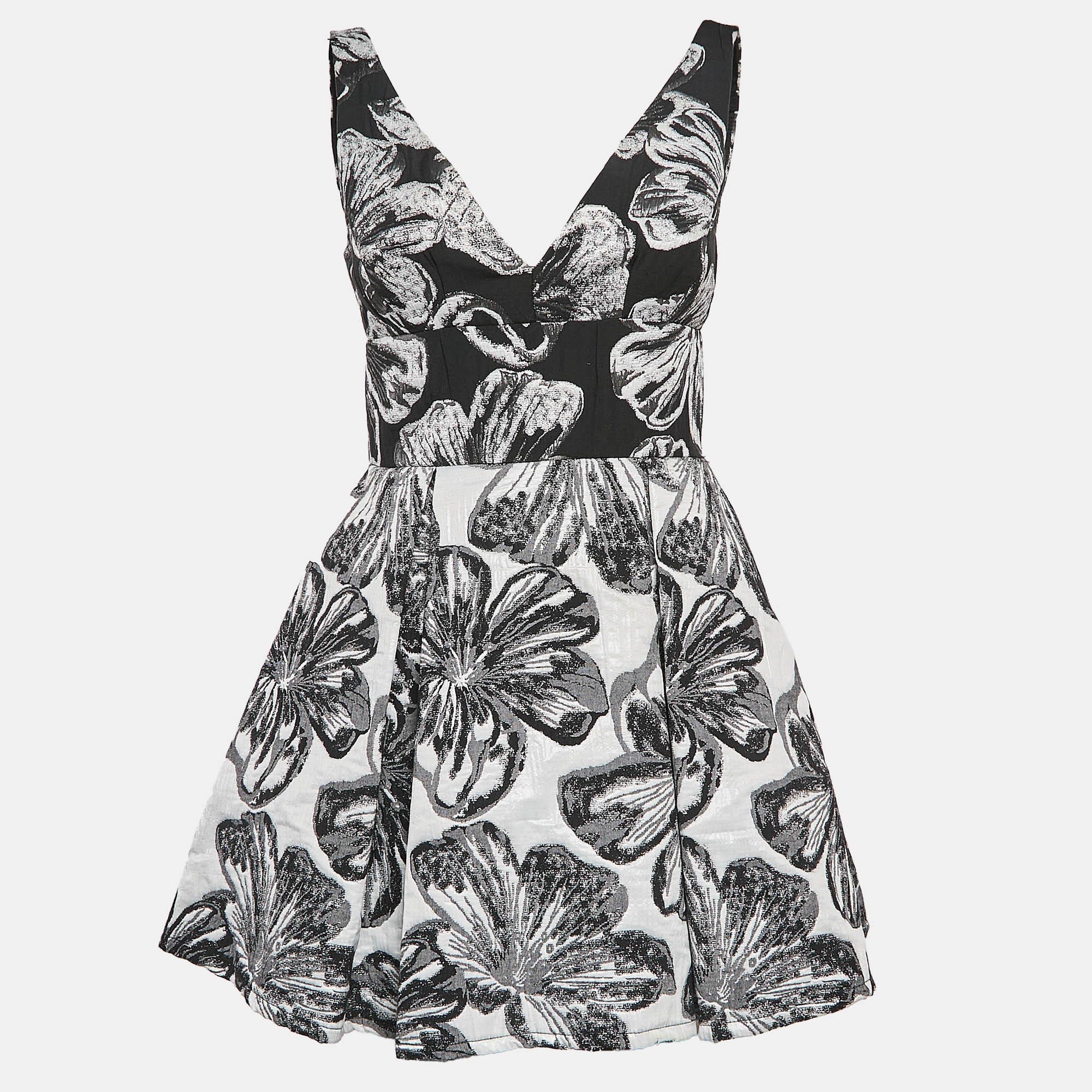 

Vera Wang Black Floral Brocade Pleated Mini Dress S