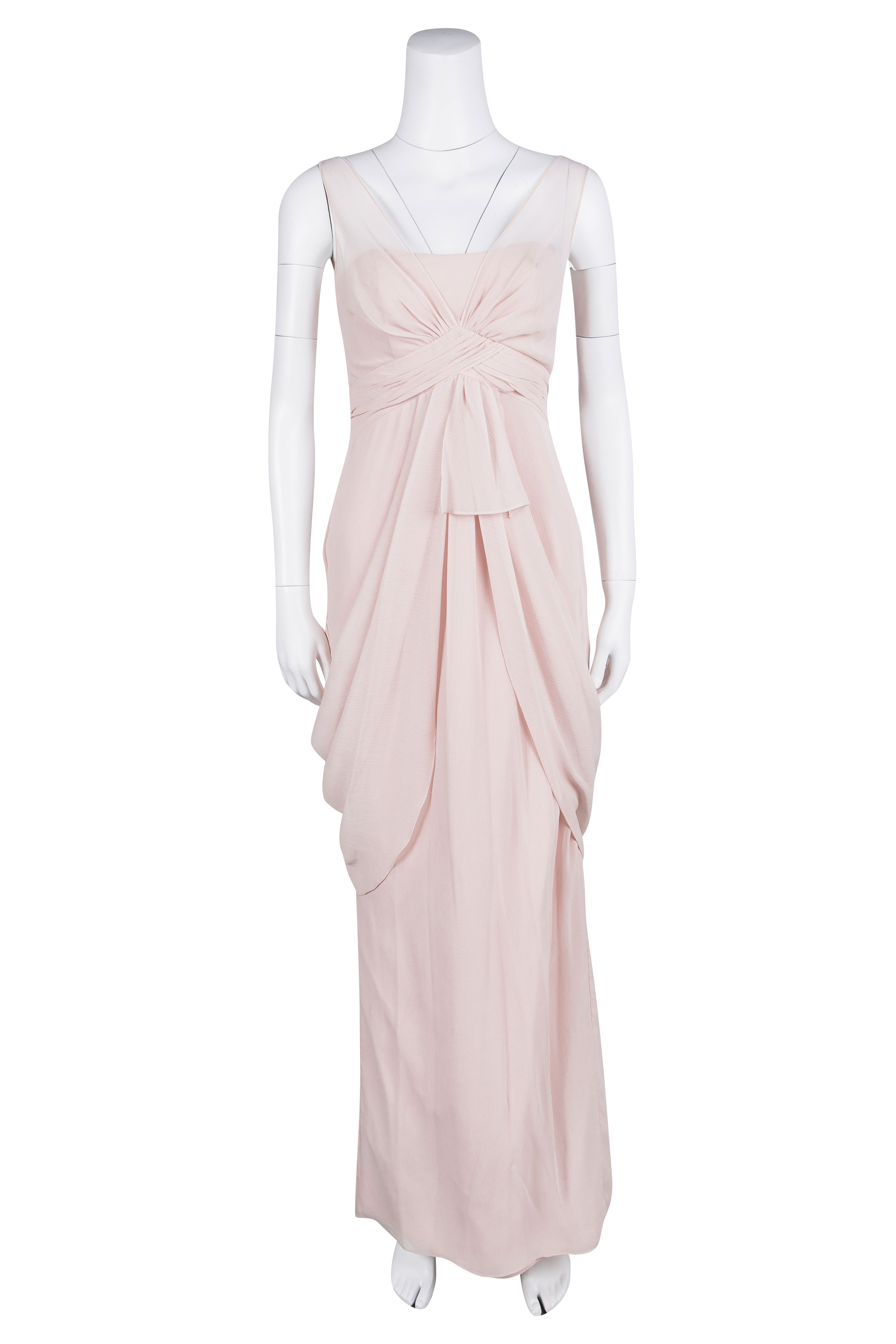 

White by Vera Wang Pale Pink Crinkled Chiffon Draped Maxi Dress