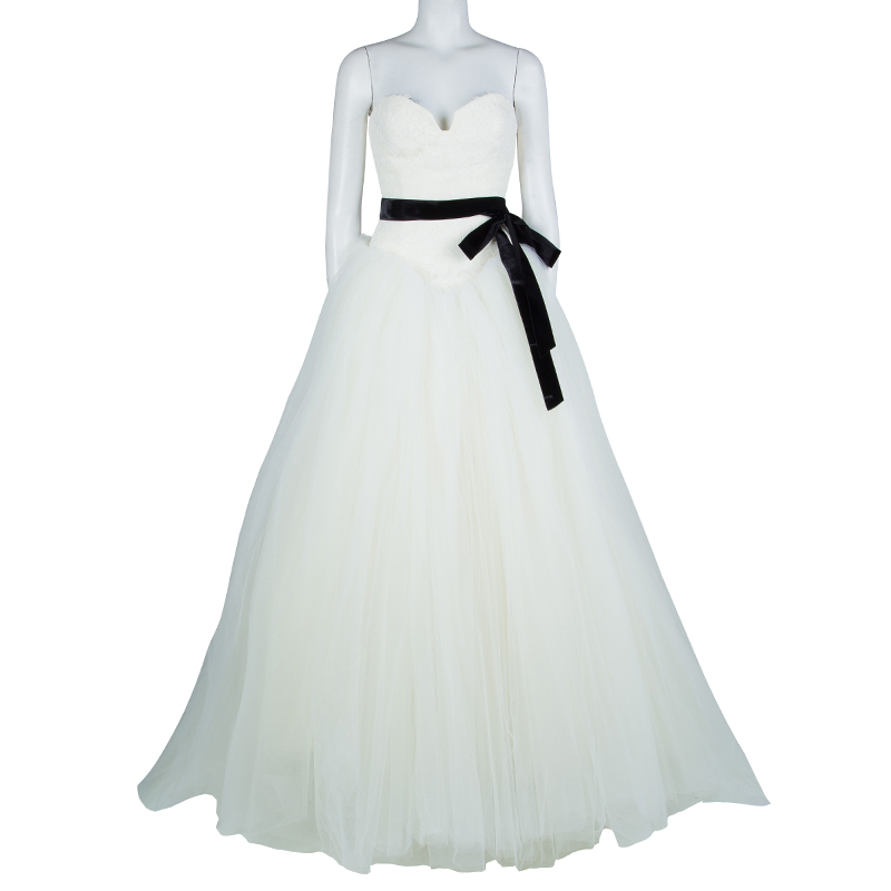 

Vera Wang Strapless Lace Tulle Wedding Dress, Cream