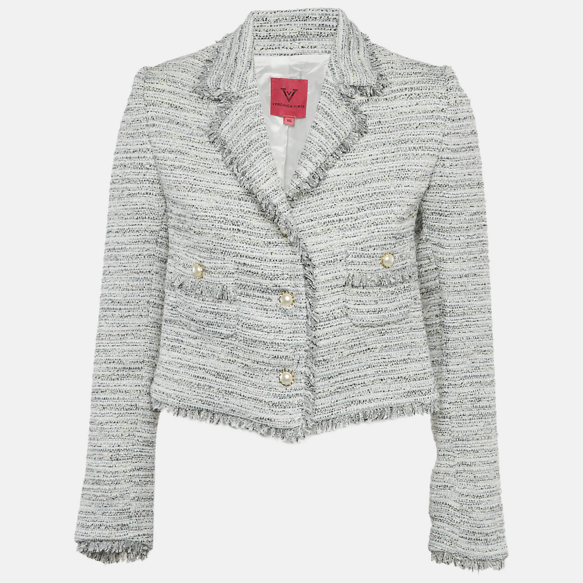 

Veronica Virta Multicolor Lurex Tweed Cropped Blazer XS