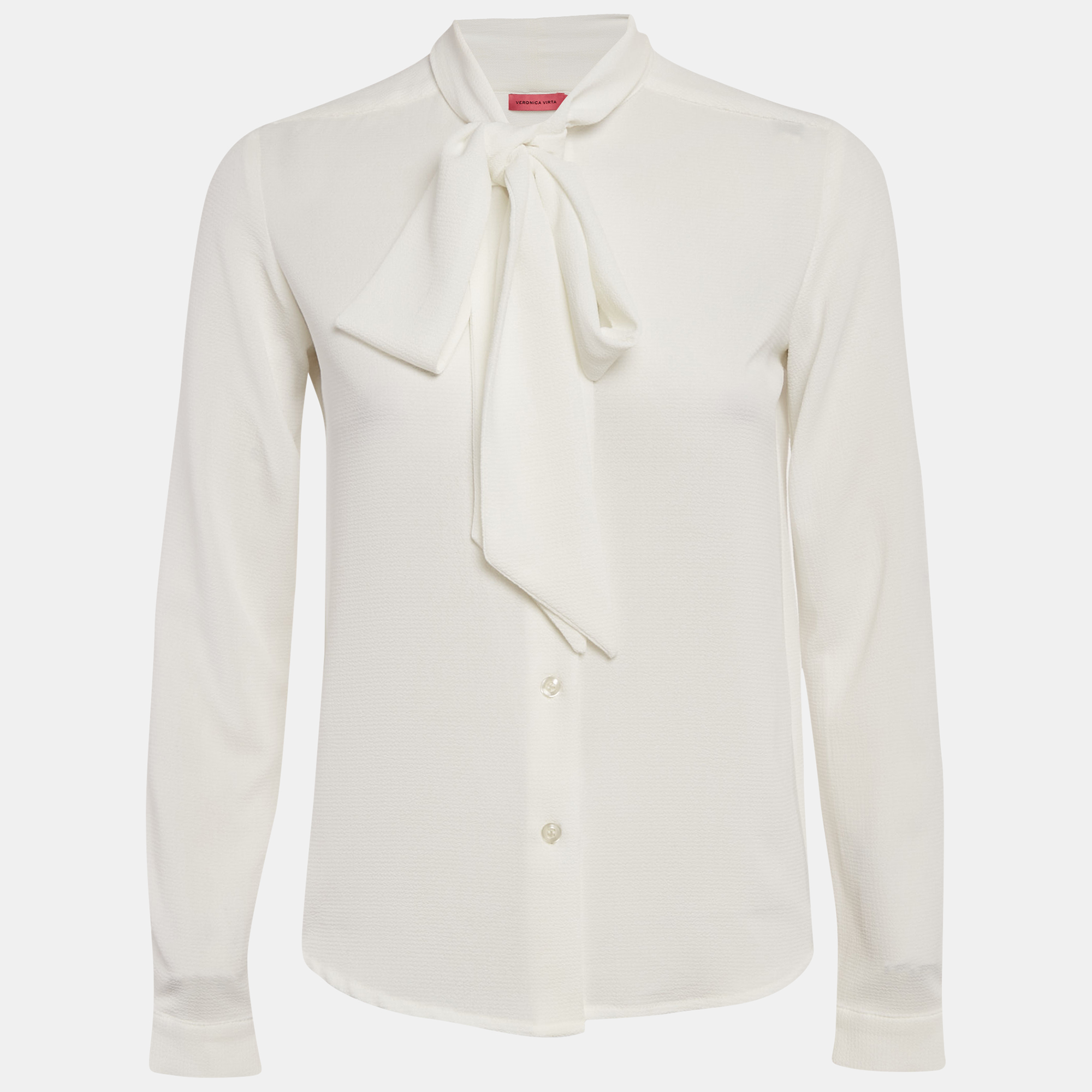 

Veronica Virta White Crepe Neck Tie -Up Detail Blouse XS