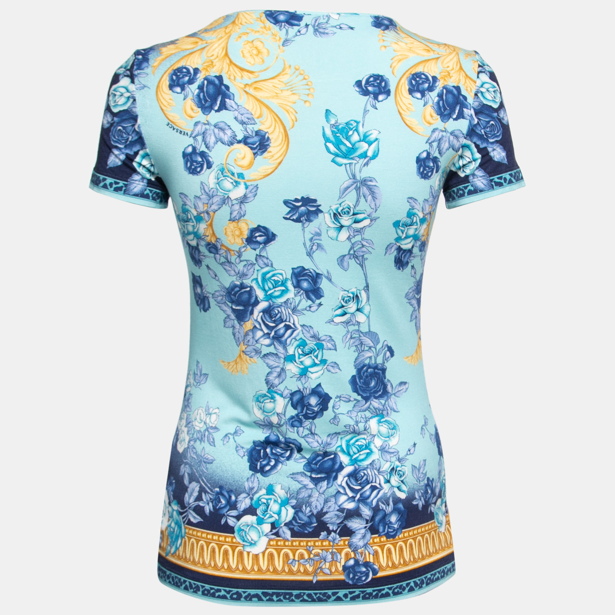 

Versace Blue Floral Printed Jersey Round Neck T-Shirt