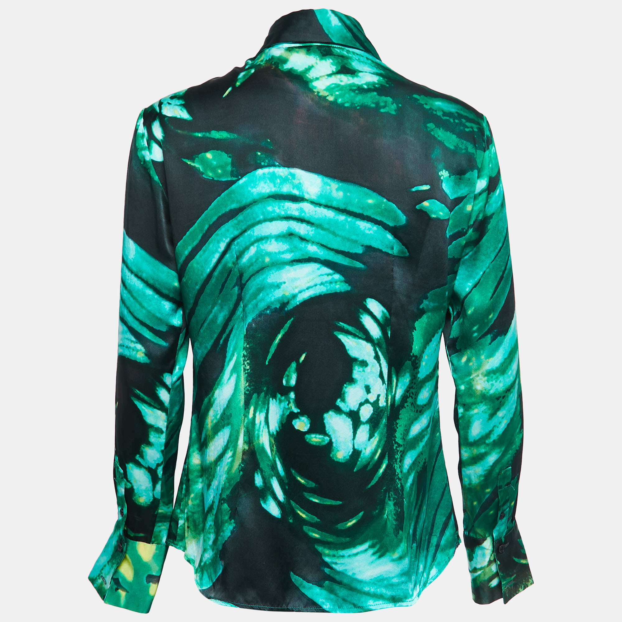 

Versace Classic V2 Green Printed Satin Silk Button Front Shirt