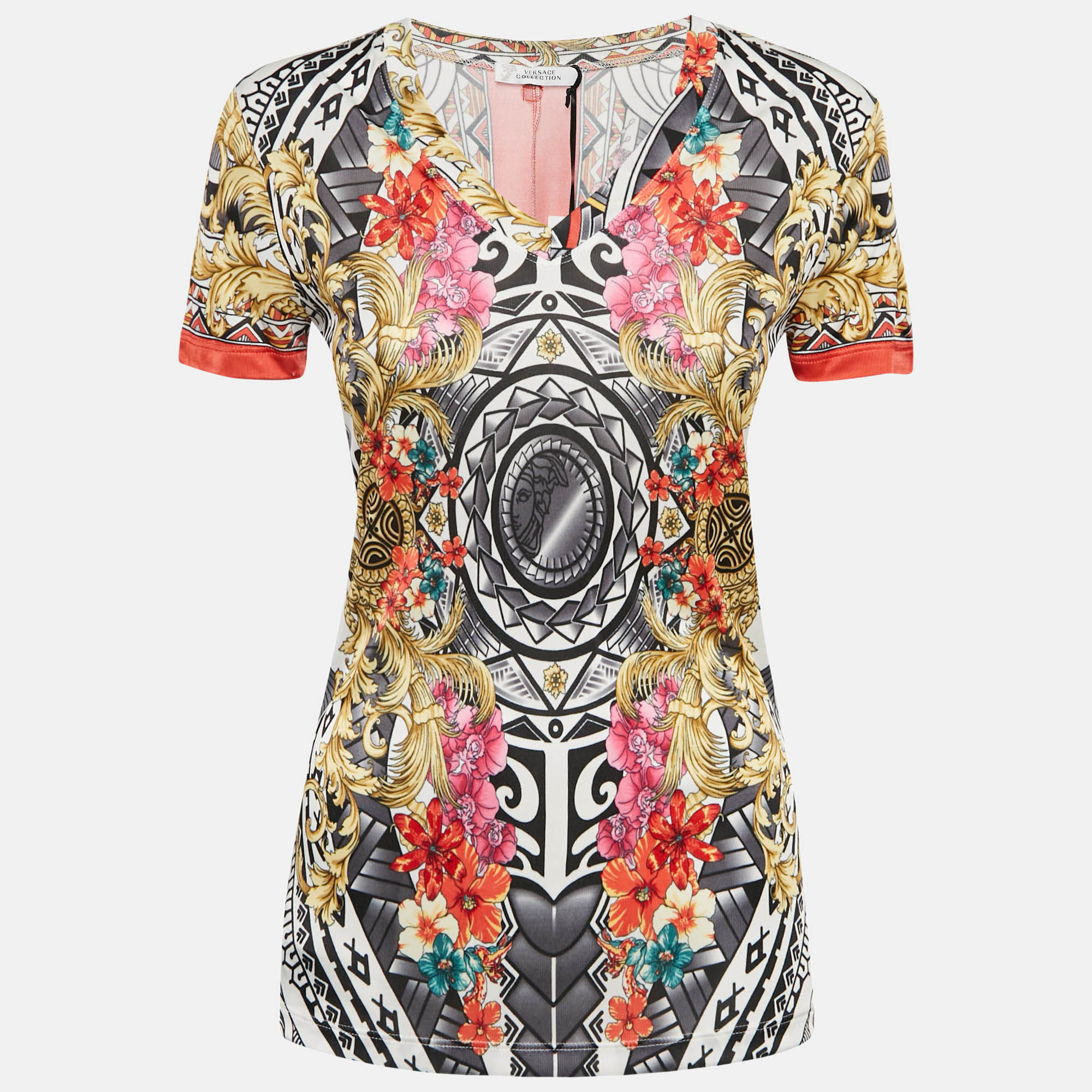 

Versace Collection Multicolor Floral Print Jersey V-Neck T-Shirt M