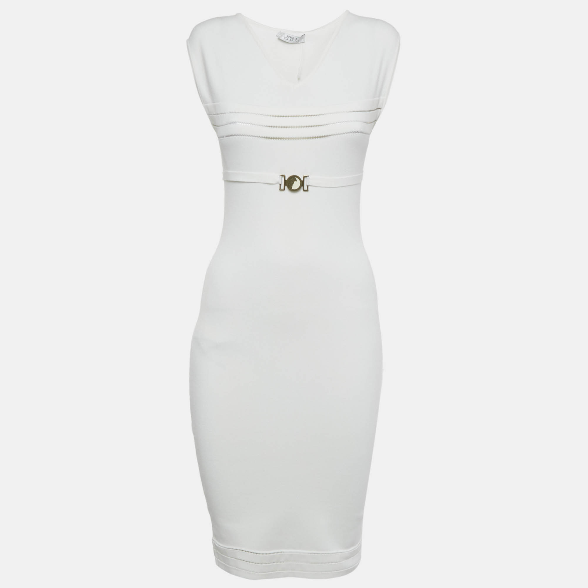 Versace Collection White Jersey Belt Detail Bodycon Dress S