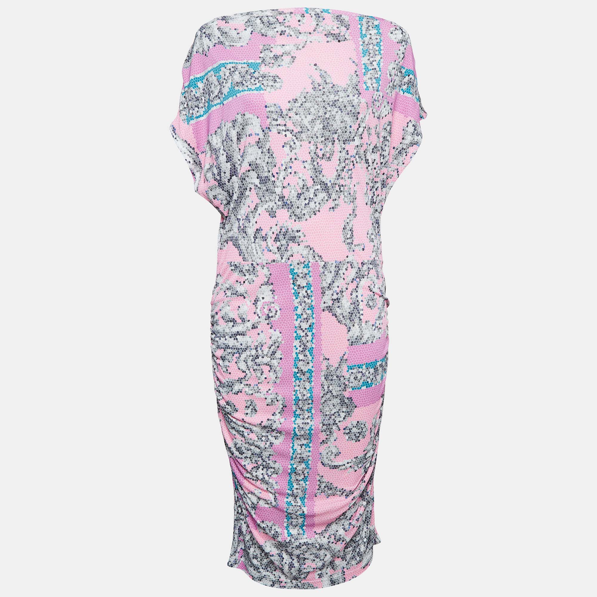 

Versace Collection Pink Printed Jersey Ruched Midi Dress M