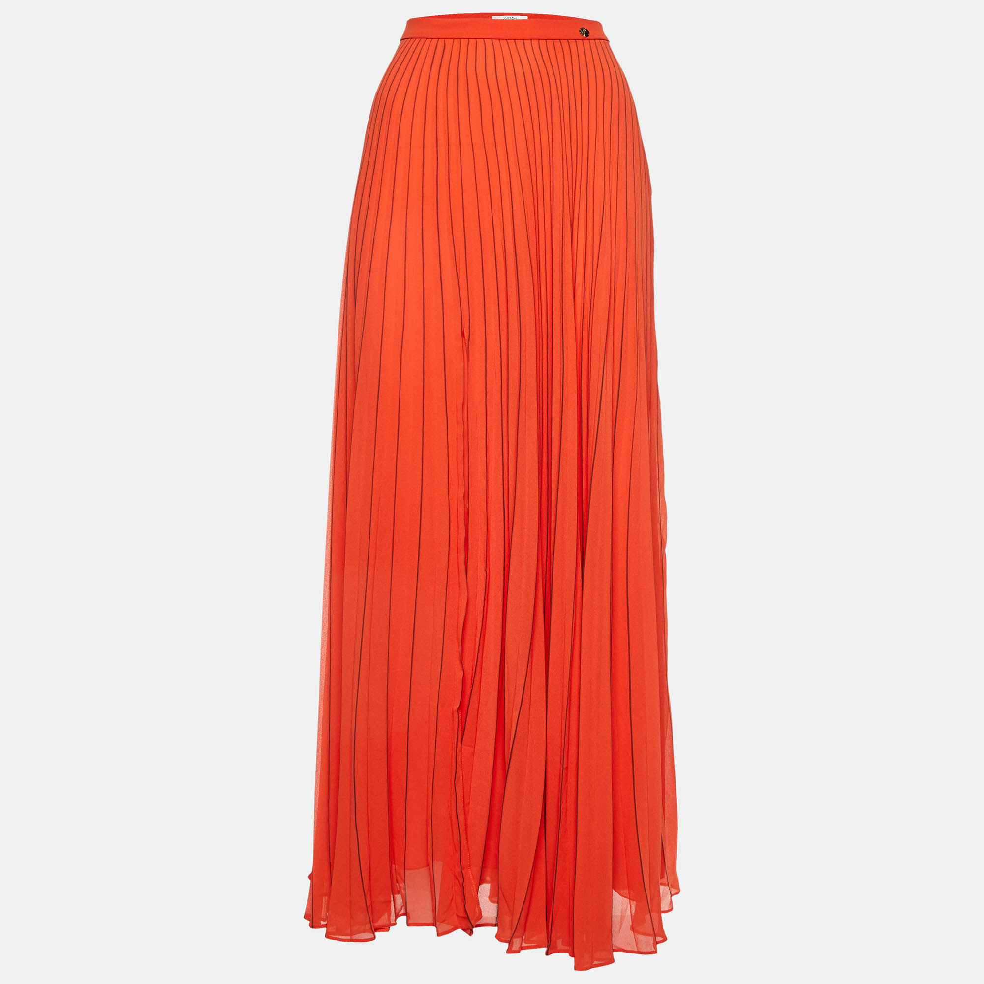 

Versace Collection Orange Georgette Pleated Maxi Skirt M