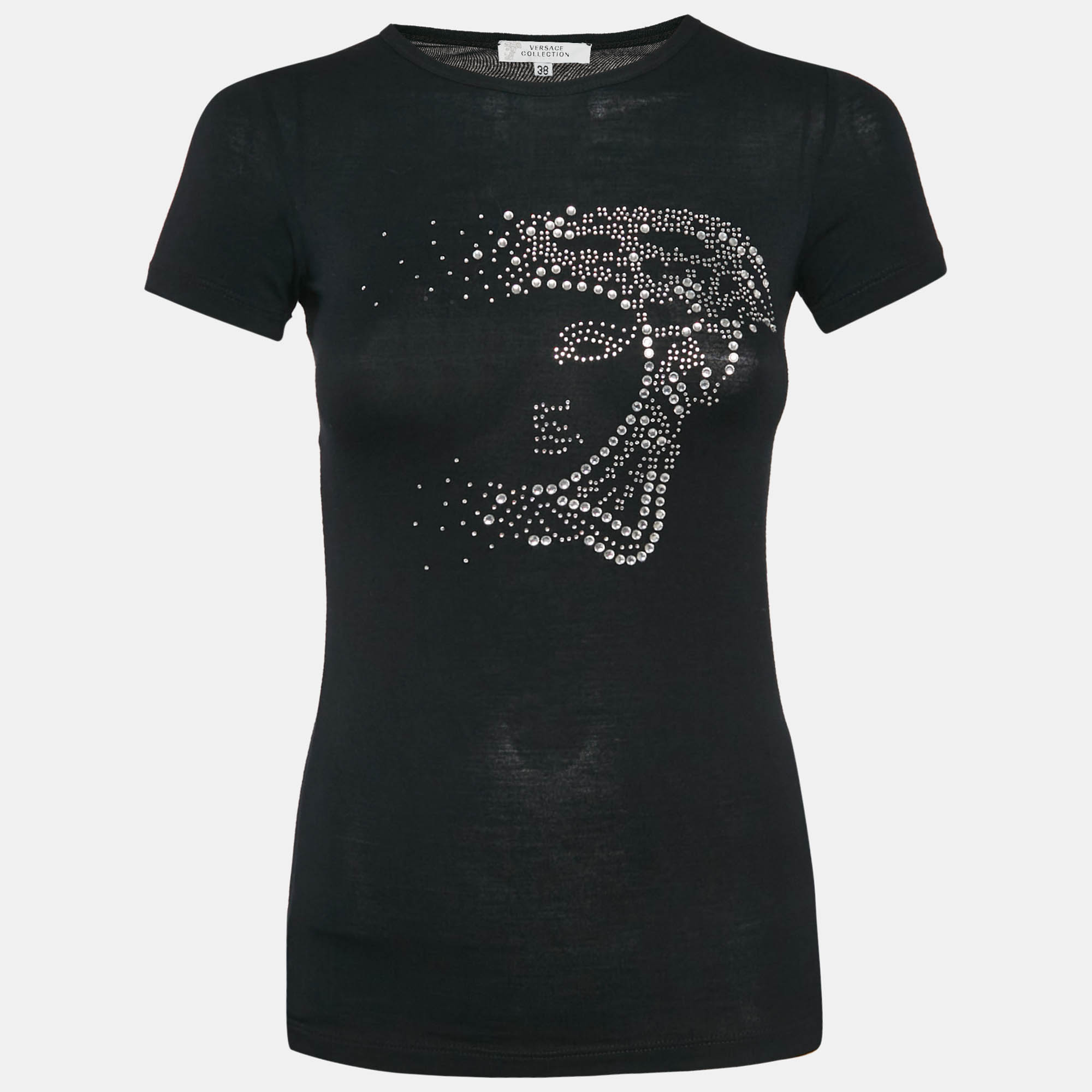 

Versace Collection Black Jersey Medusa Embellished T-Shirt S